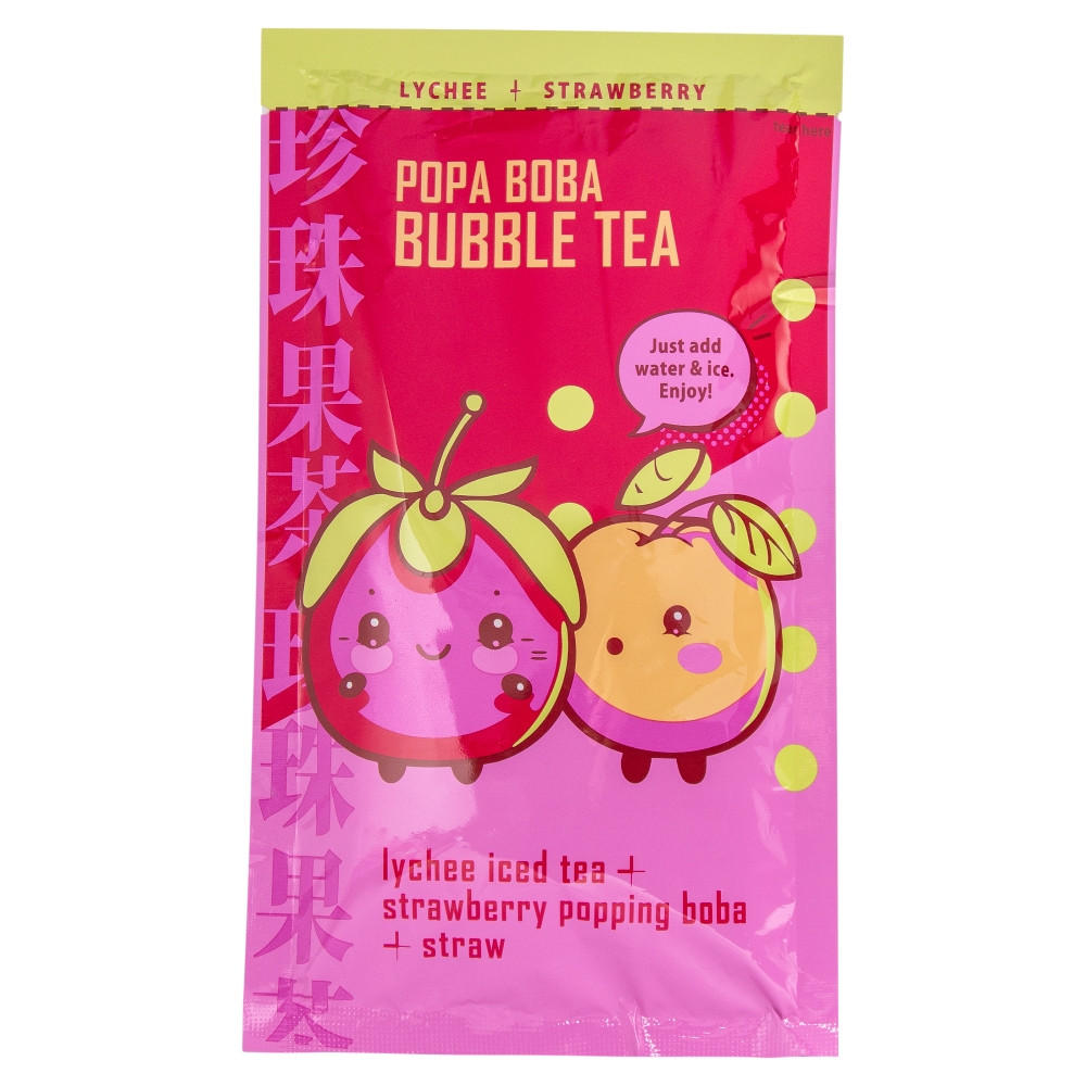 Popa Boba Lychee + Strawberry Bubble Tea
