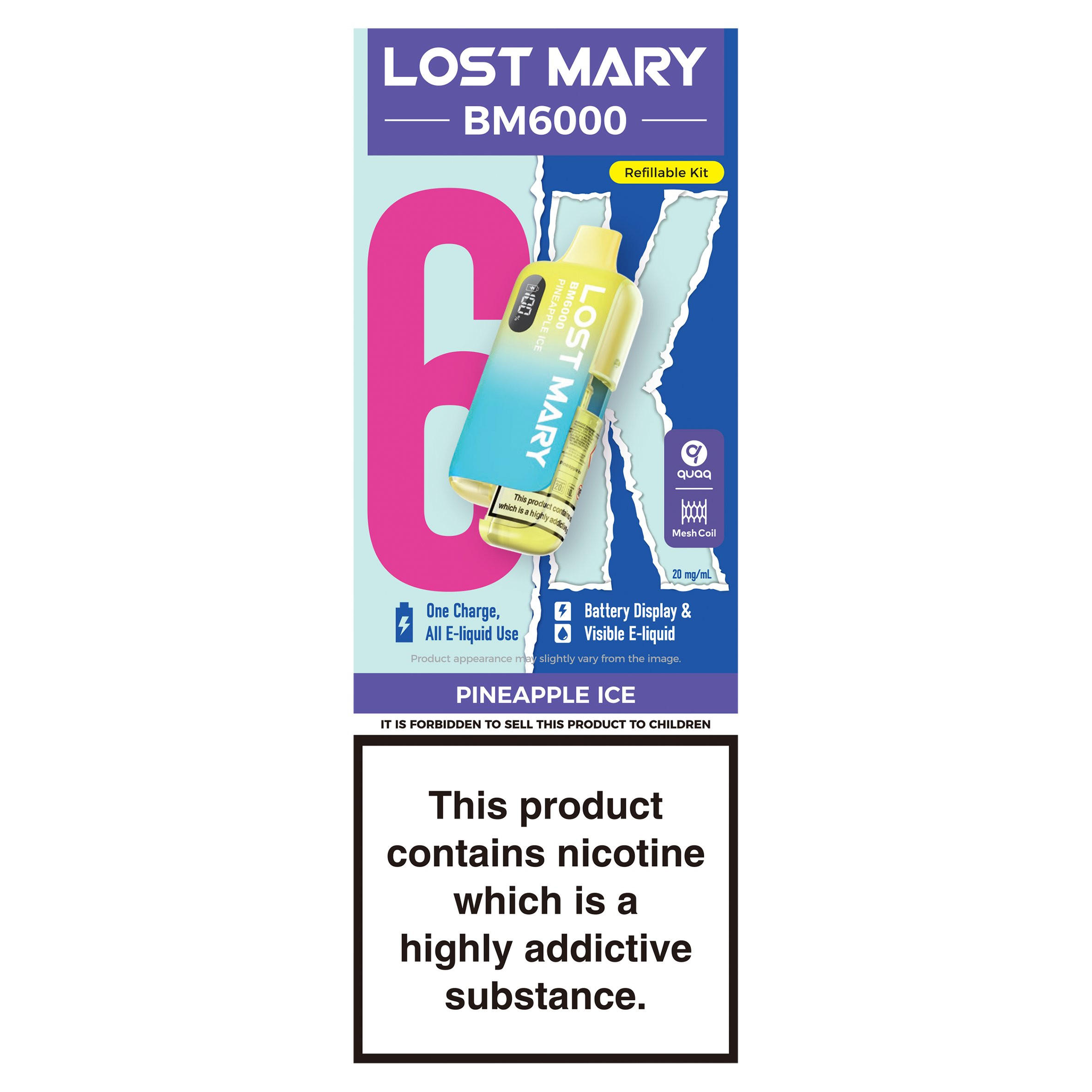 Lost Mary BM6000 Pineapple Ice Refillable Kit 20mg/ml