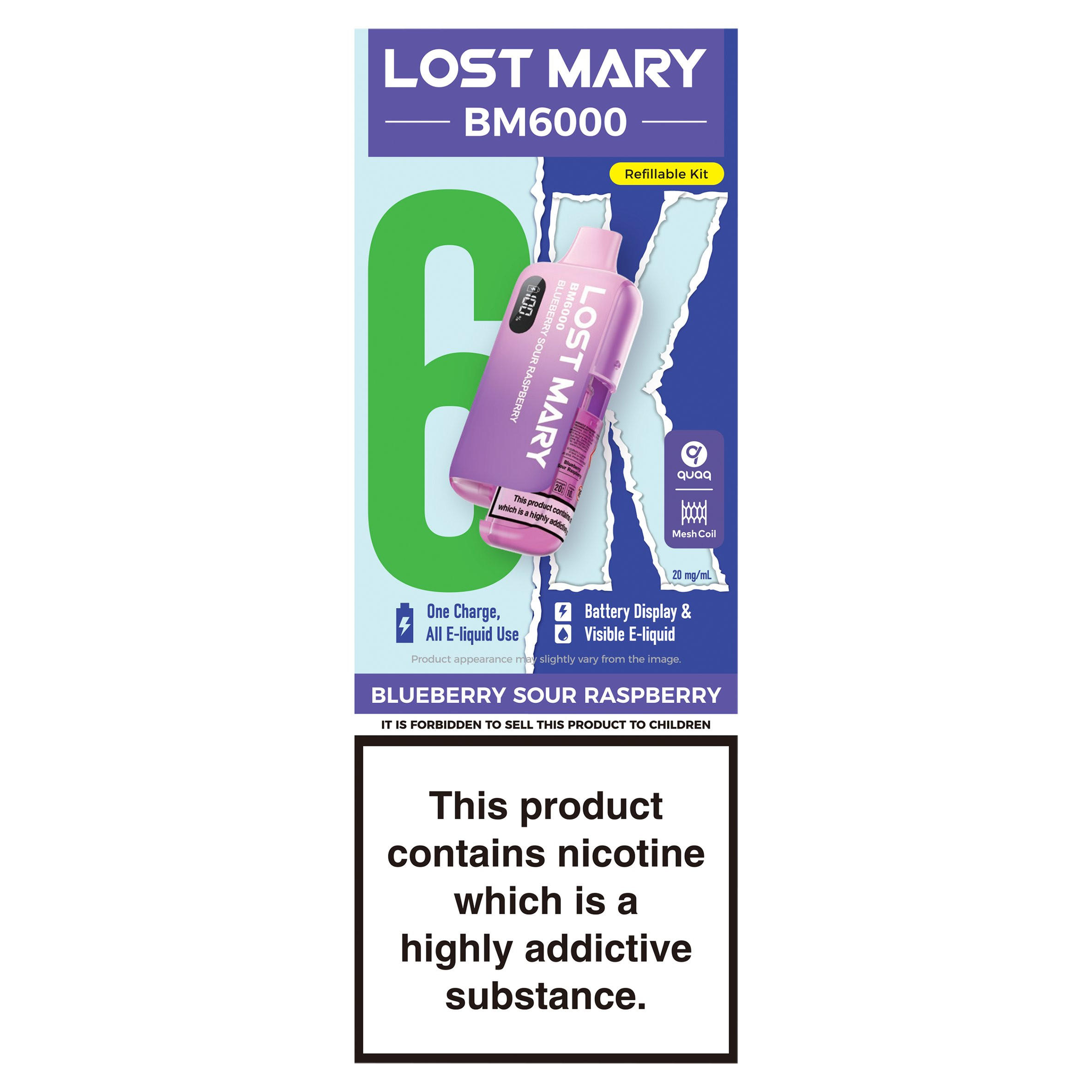 Lost Mary BM6000 Blueberry Sour Raspberry Refillable Kit