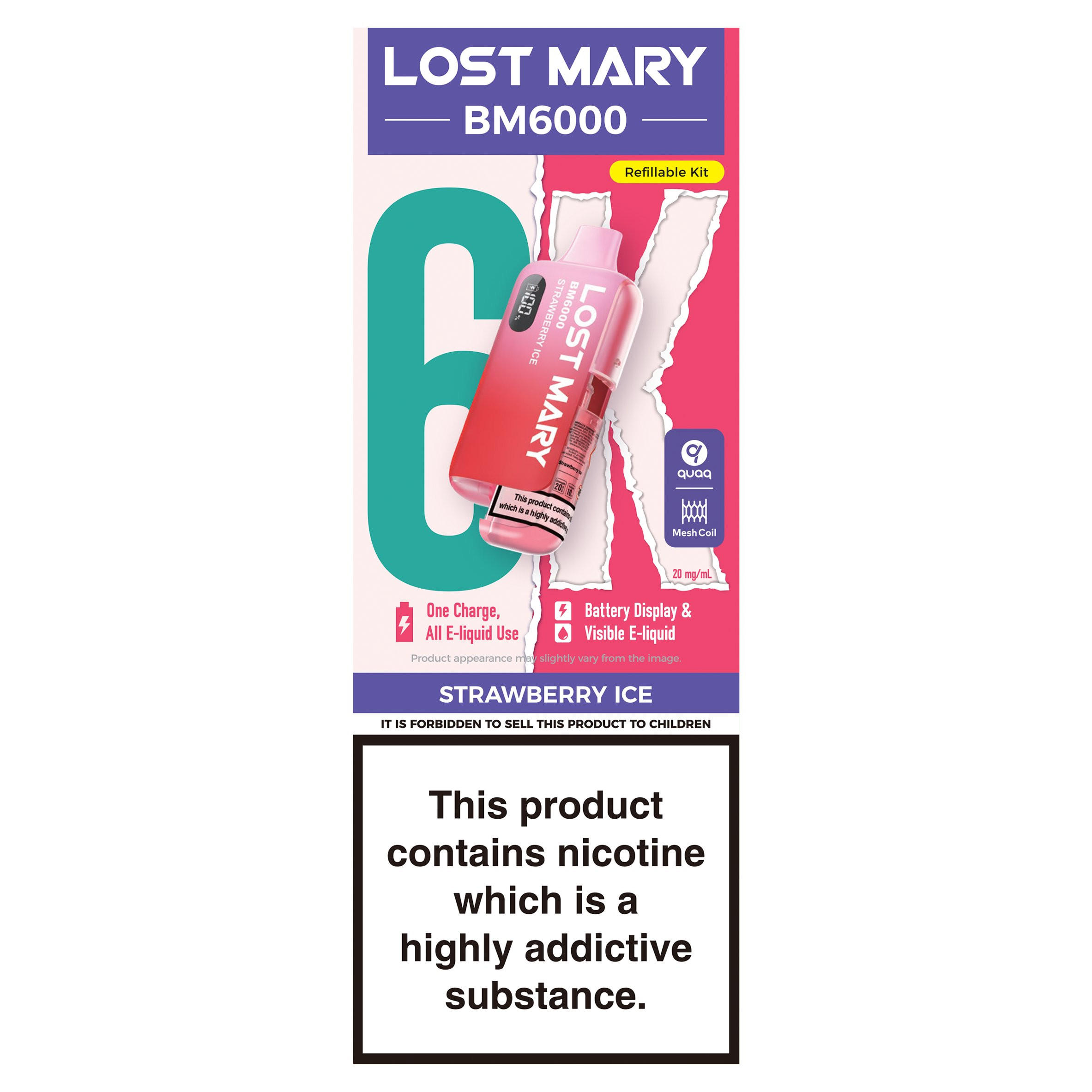 Lost Mary BM6000 Strawberry Ice Refillable Kit 20mg