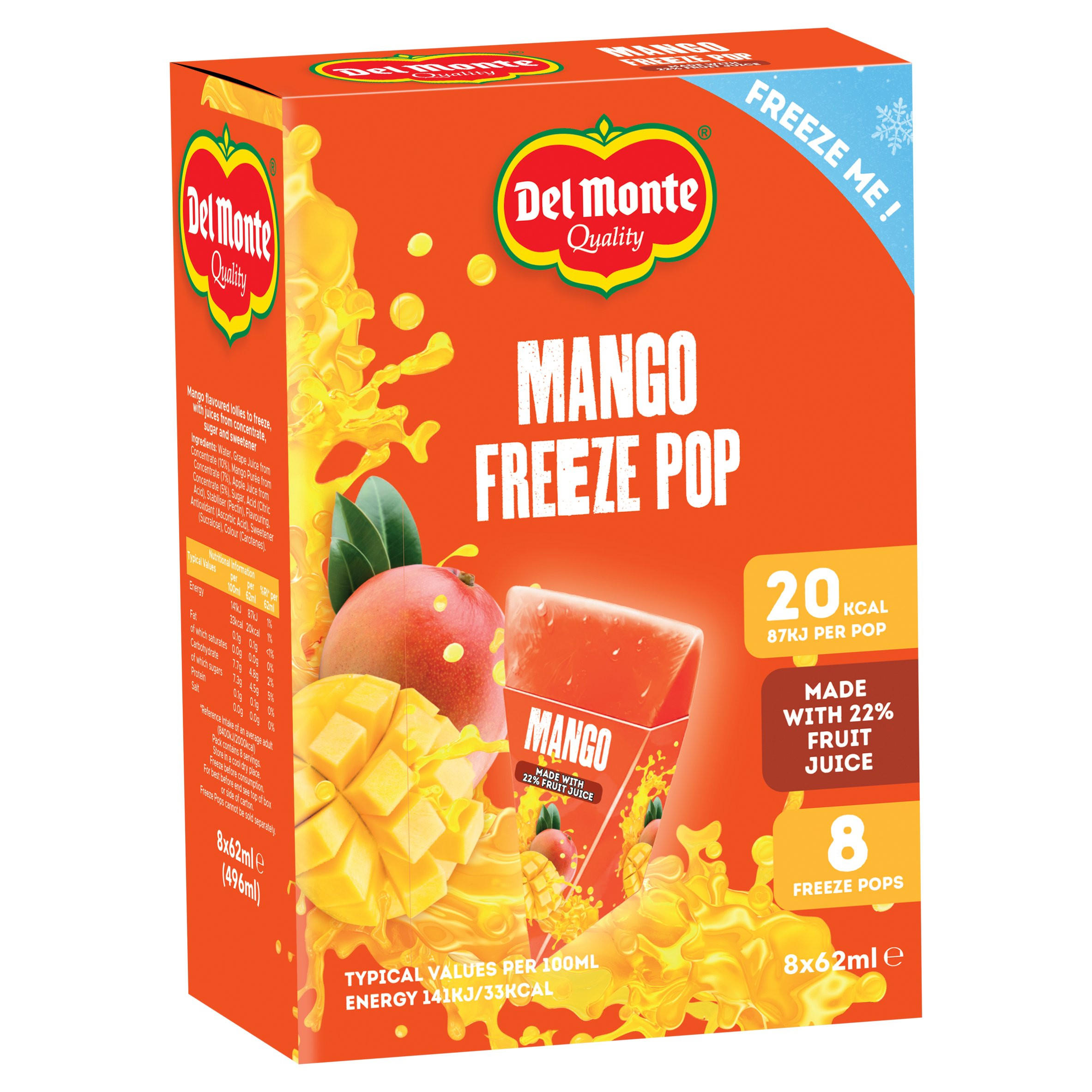Del Monte Quality Mango Freeze Pop 8 x 62ml (496ml)