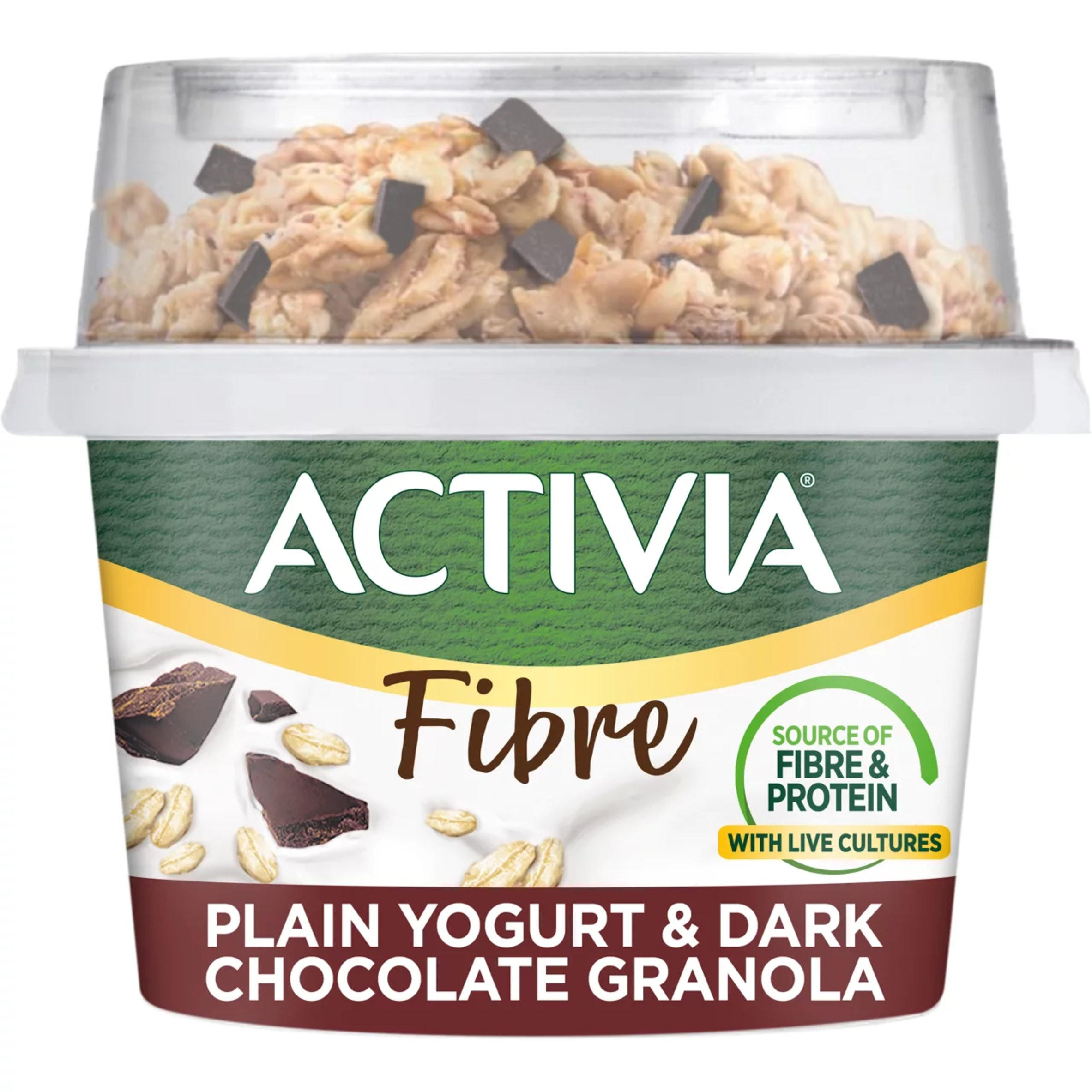 Activia Fibre Natural Yoghurt & Dark Chocolate Granola Breakfast Pot with Spoon 165g