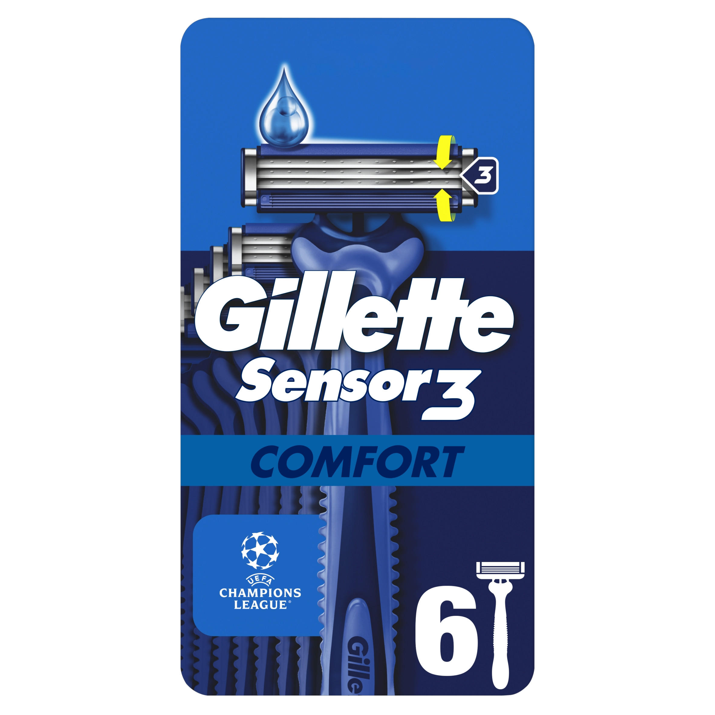 Gillette Sensor3 Comfort, Disposable Shaving Razors For Men, With Lubrastrip , 6-Pack