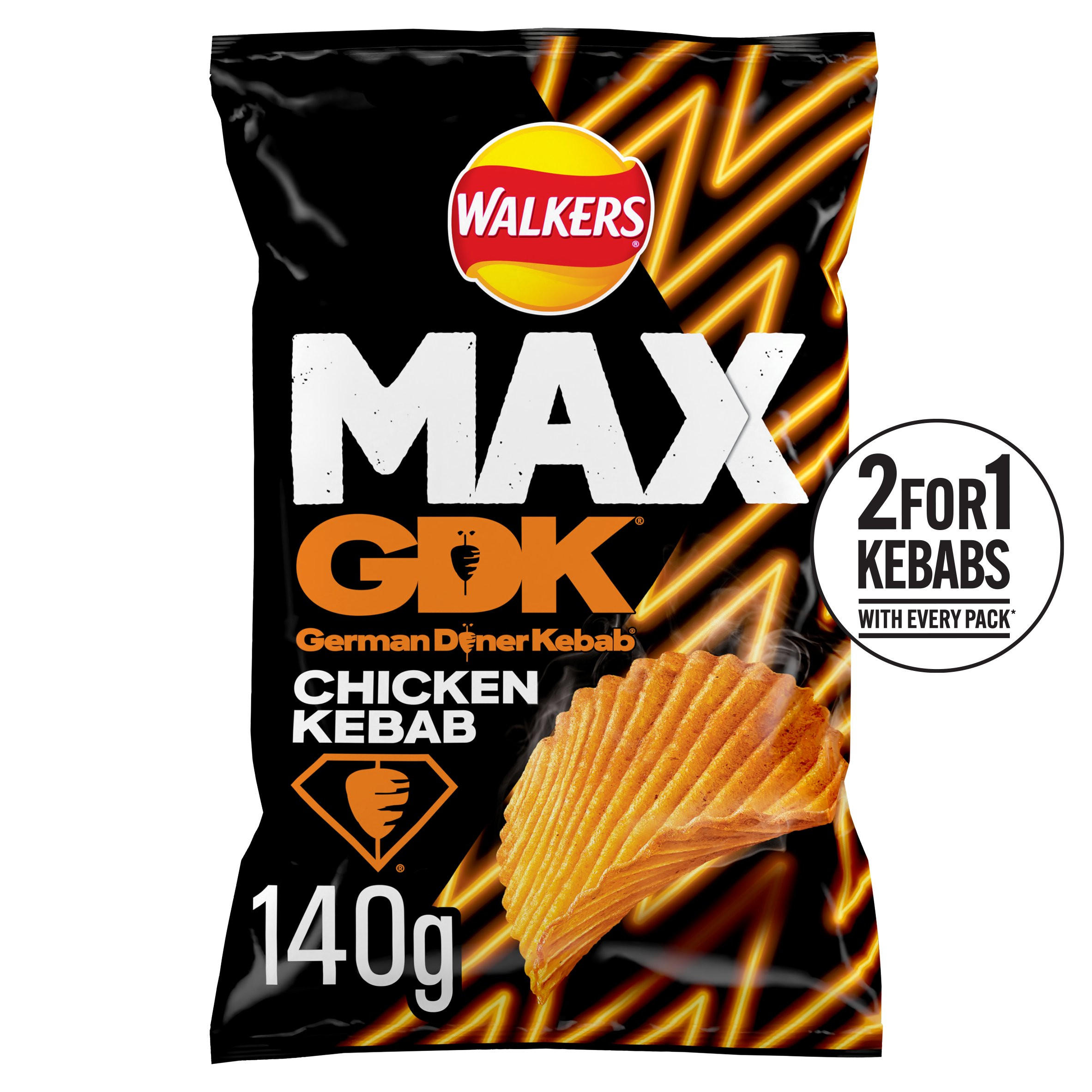 Walkers MAX GDK Chicken Kebab Flavour Sharing Bag Crisps 140g