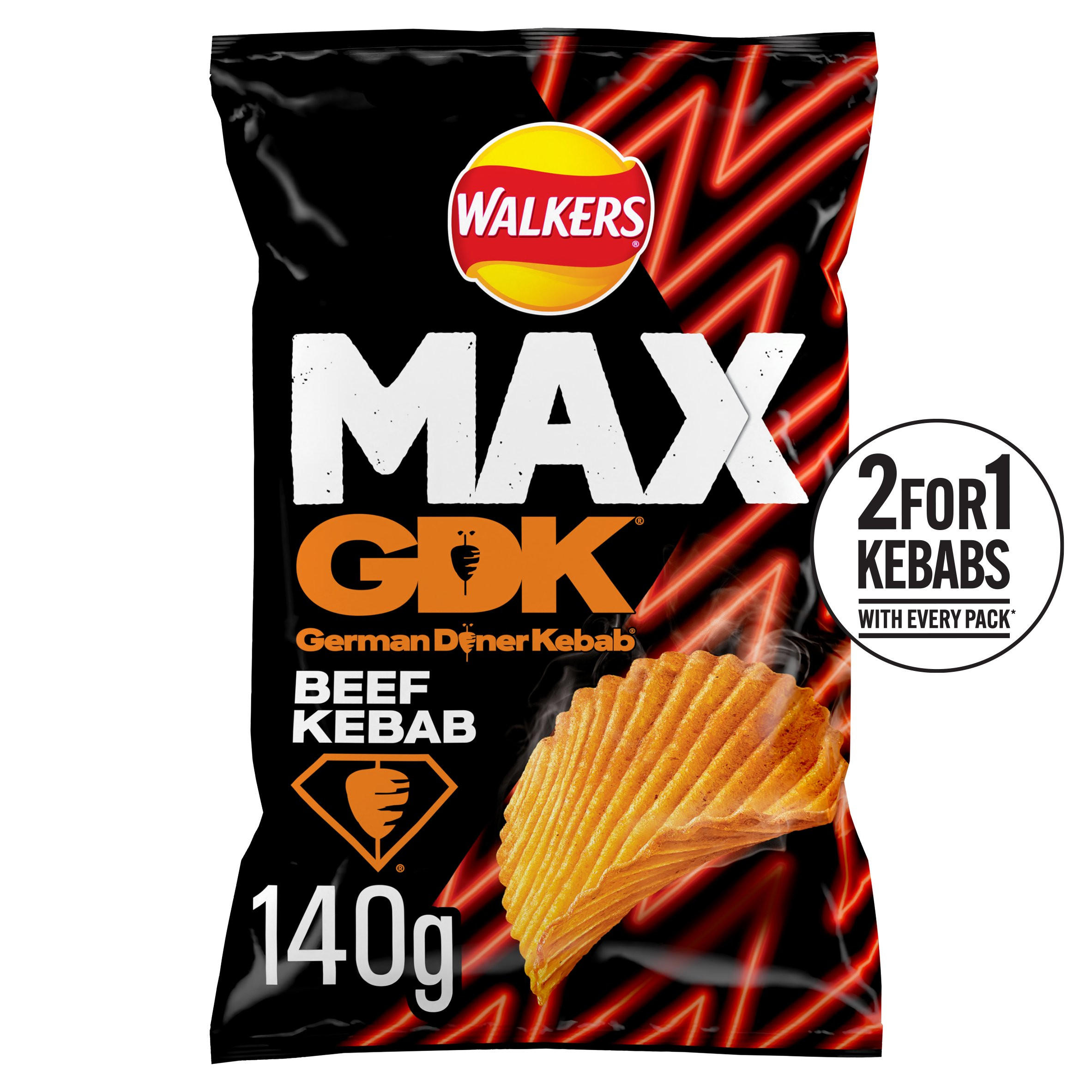 Walkers MAX GDK Beef Kebab Flavour Sharing Bag Crisps 140g