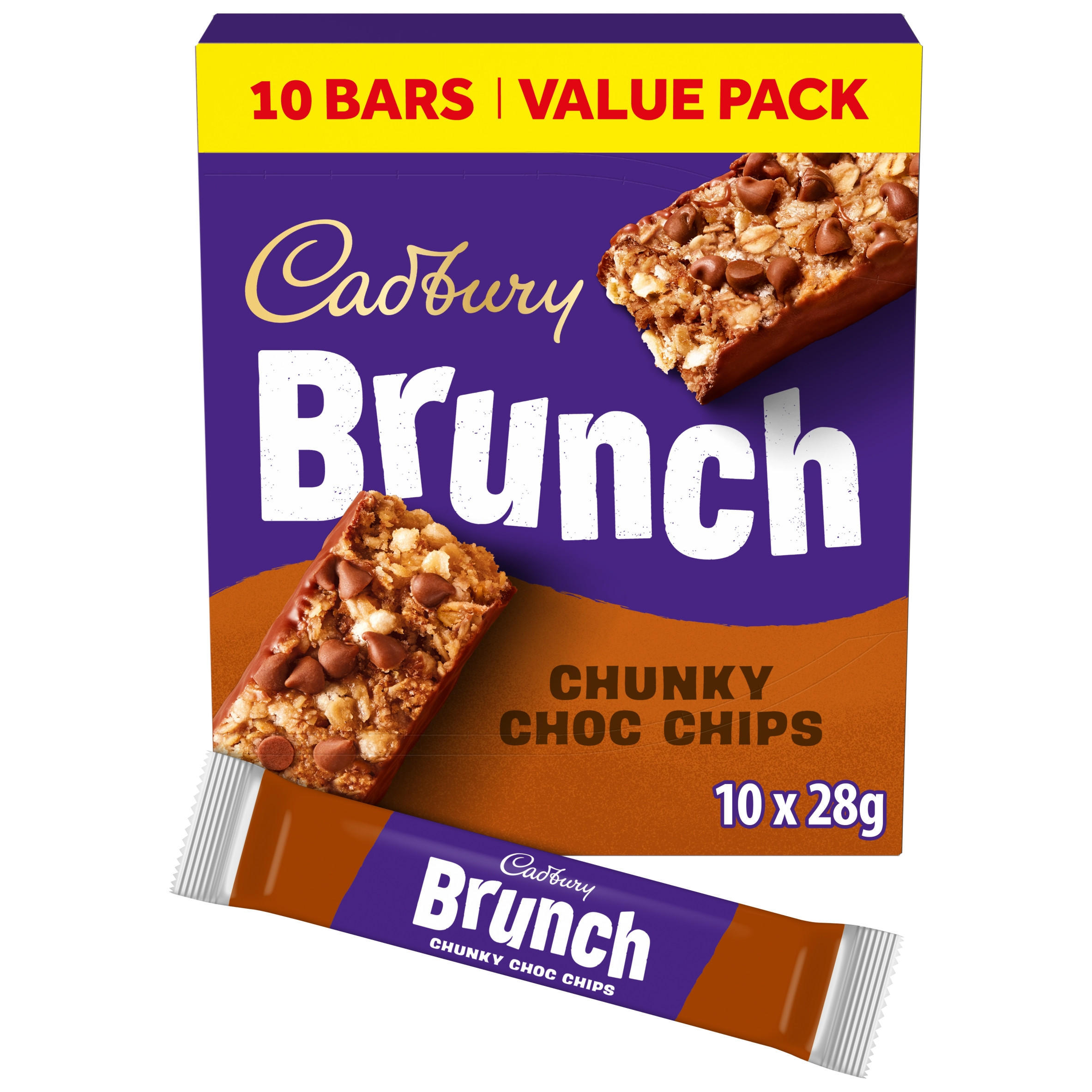 Cadbury Brunch Oats Chocolate Chip Cereal Bars 10 Pack Multipack 280g (10 x 28g)