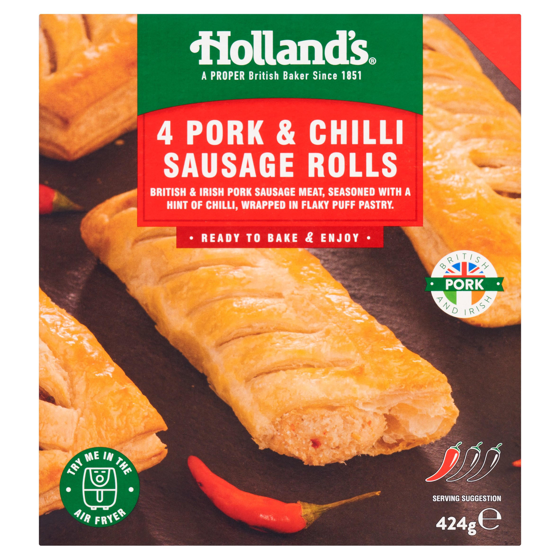 Holland's 4 Pork & Chilli Sausage Rolls 424g