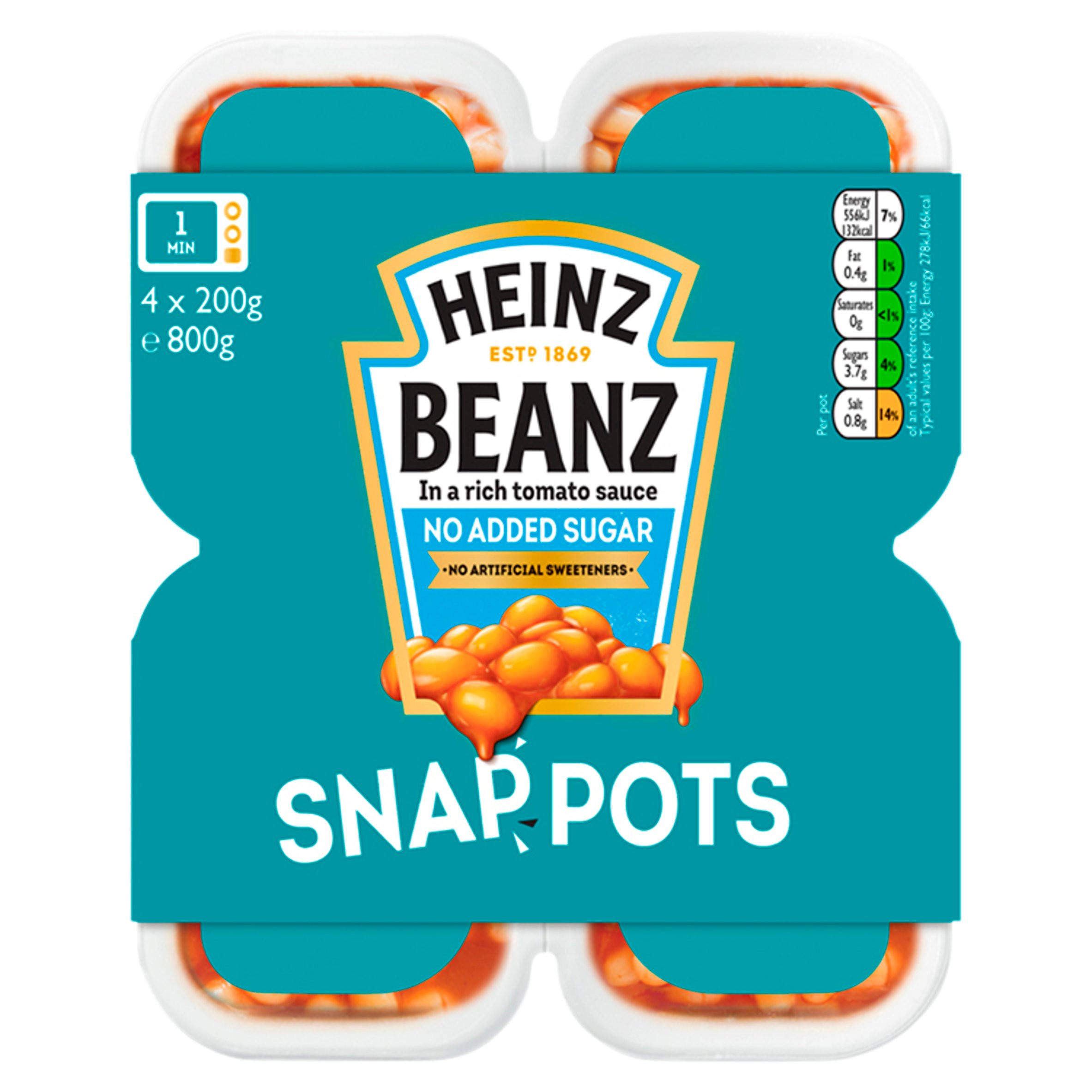 Heinz No Added Sugar Baked Beans Snap Pots 4 x 200g