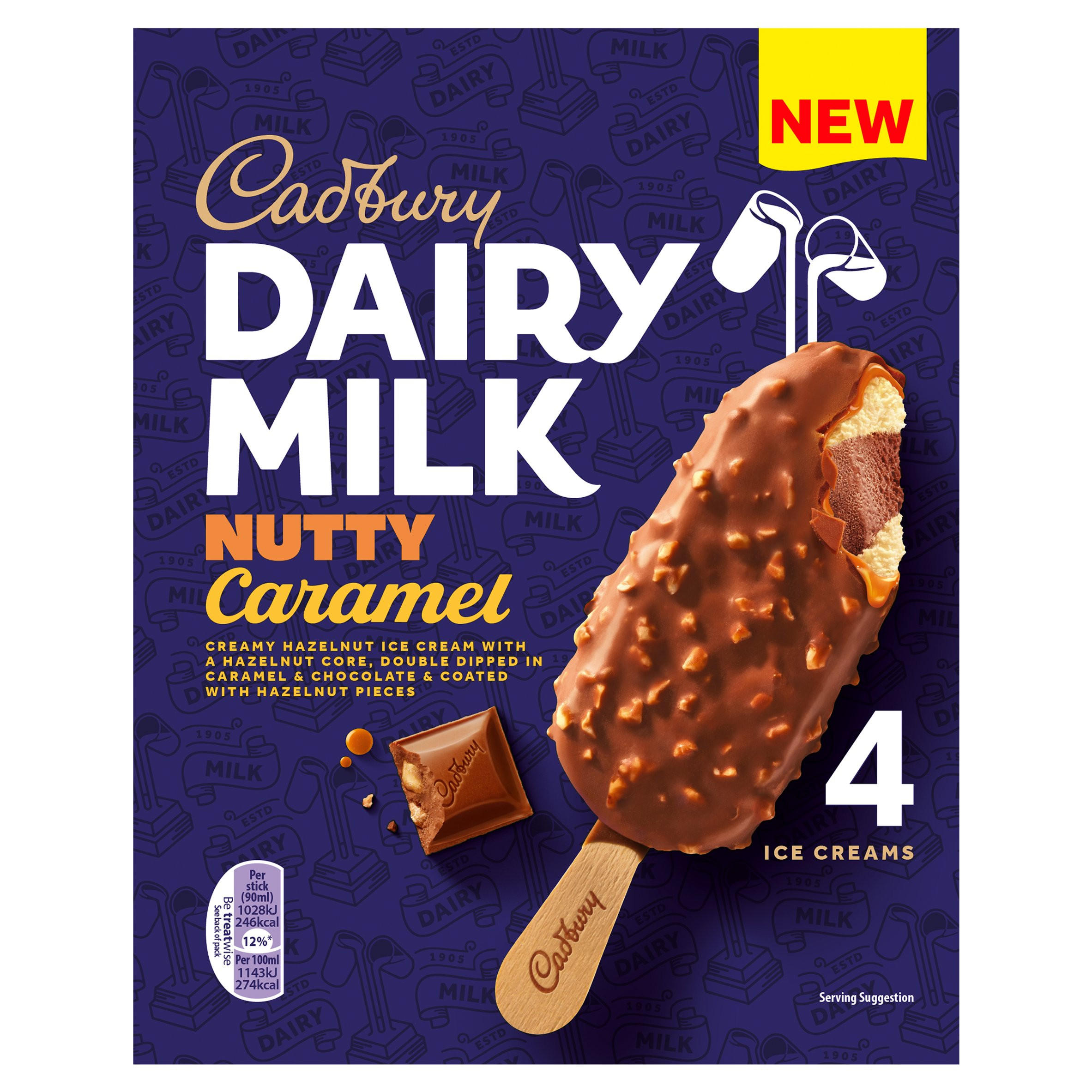 Cadbury Nutty Caramel Dairy Milk Ice Creams 4 x 90ml (360ml)