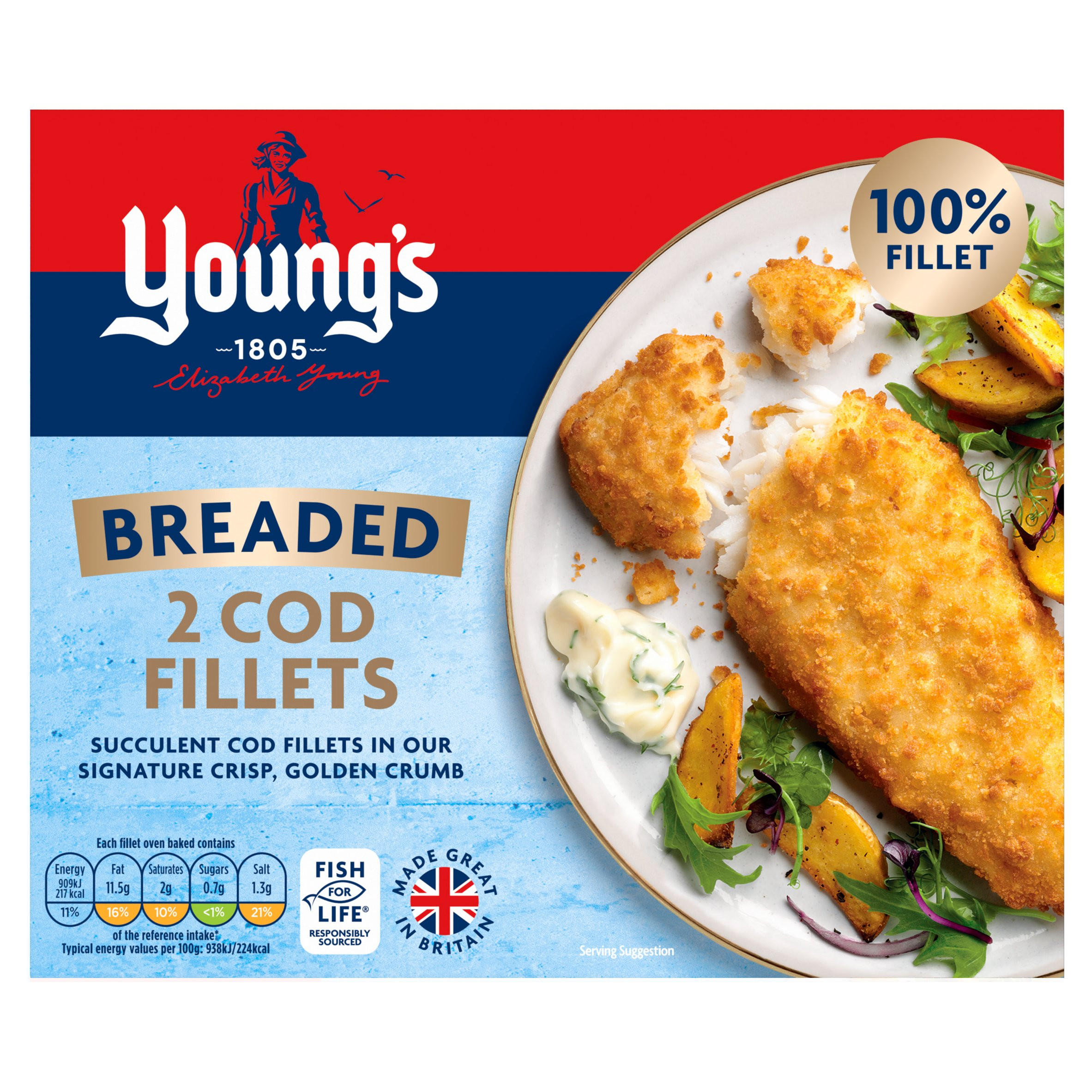 Young's 2 Breaded Cod Fillets 200g