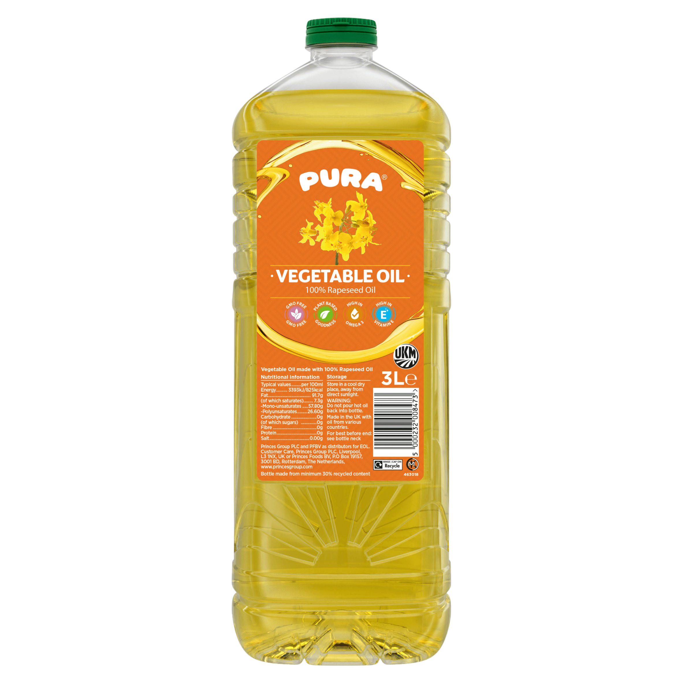 Pura Vegetable Oil 100% Rapeseed Oil 3L