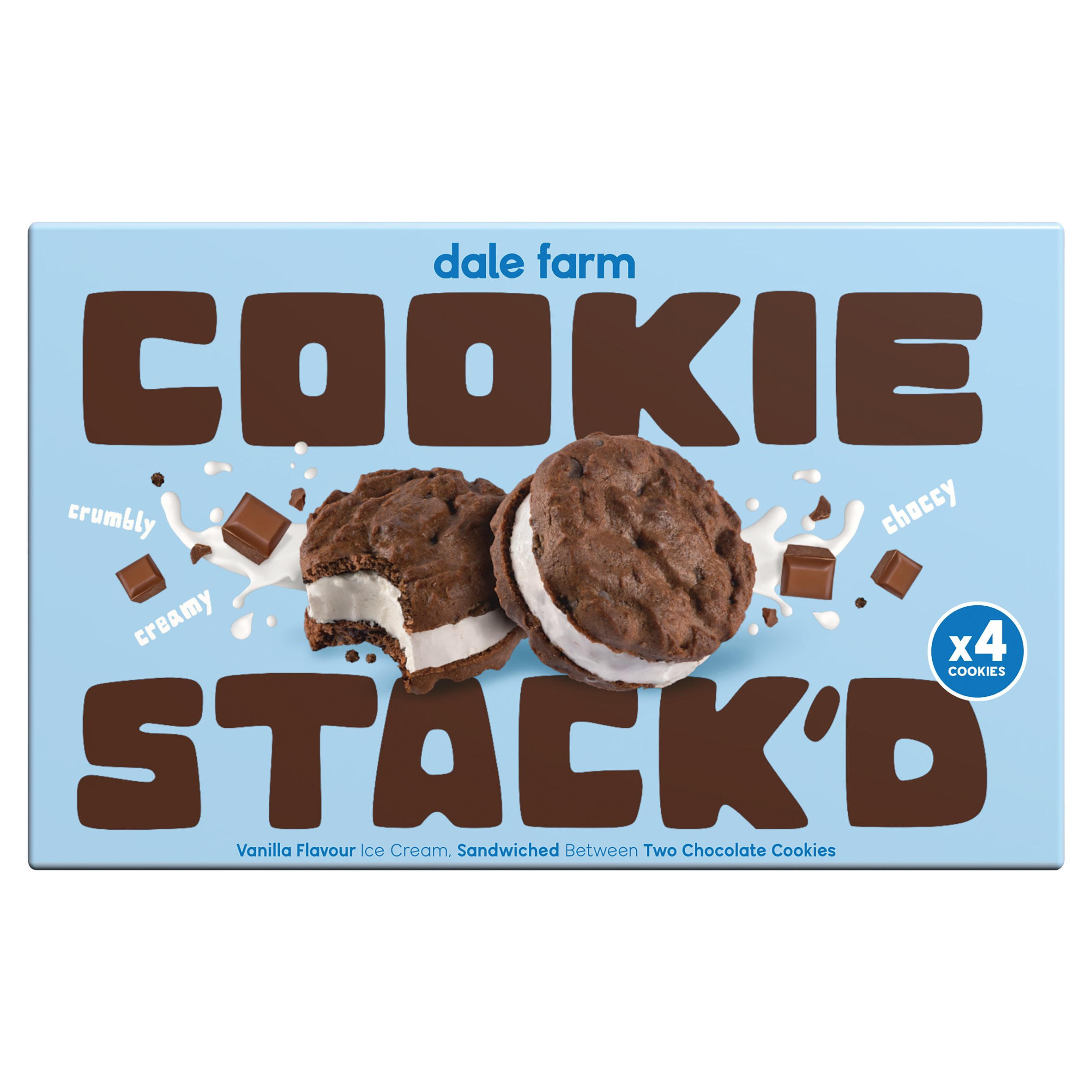 Dale Farm Cookie Stack'd Vanilla Flavour Ice Cream Cookies 4 x 60g