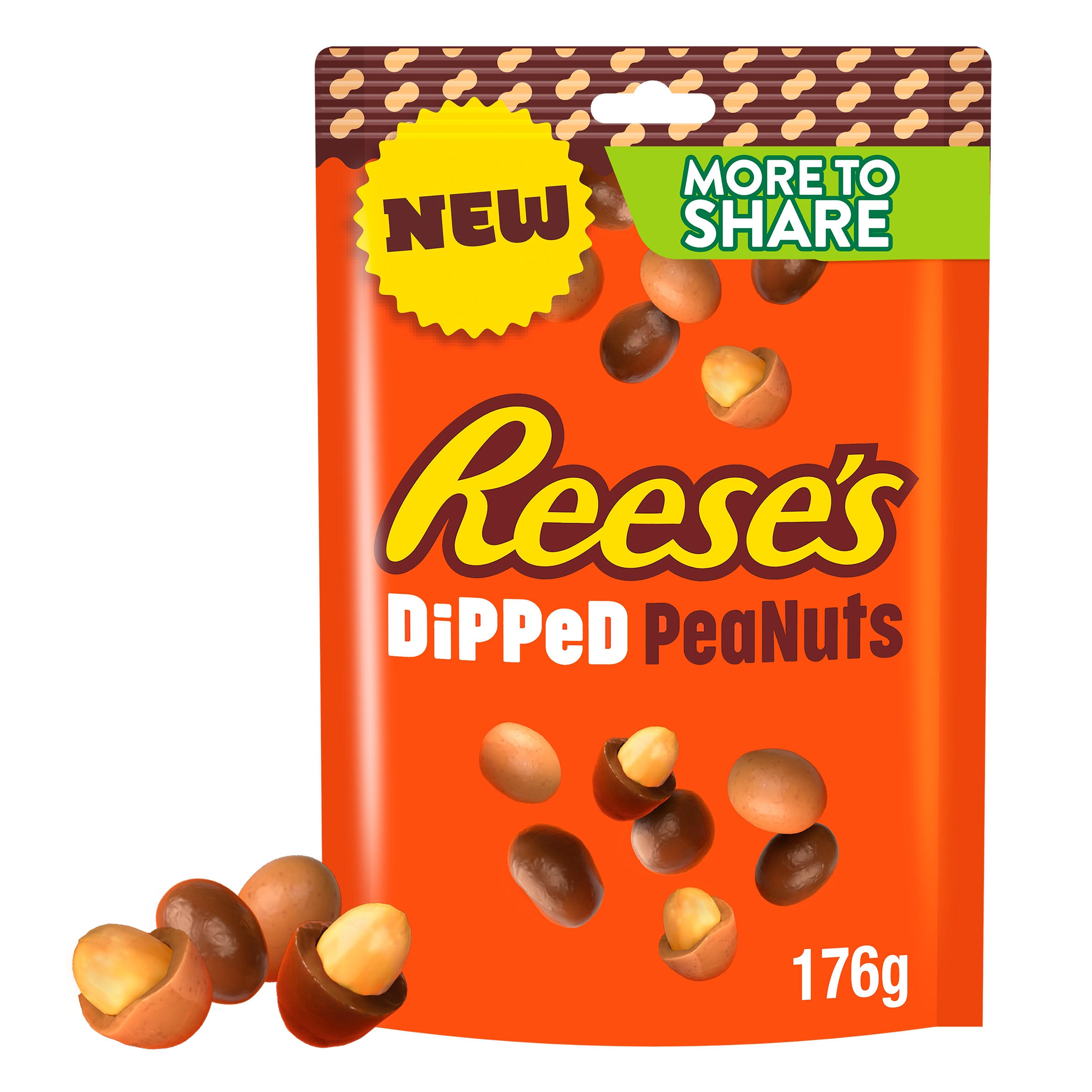 Reese's Dipped Peanuts - Peanuts Dipped in Milk Chocolate Flavour and Peanut Butter Coatings More to Share Bag 176g