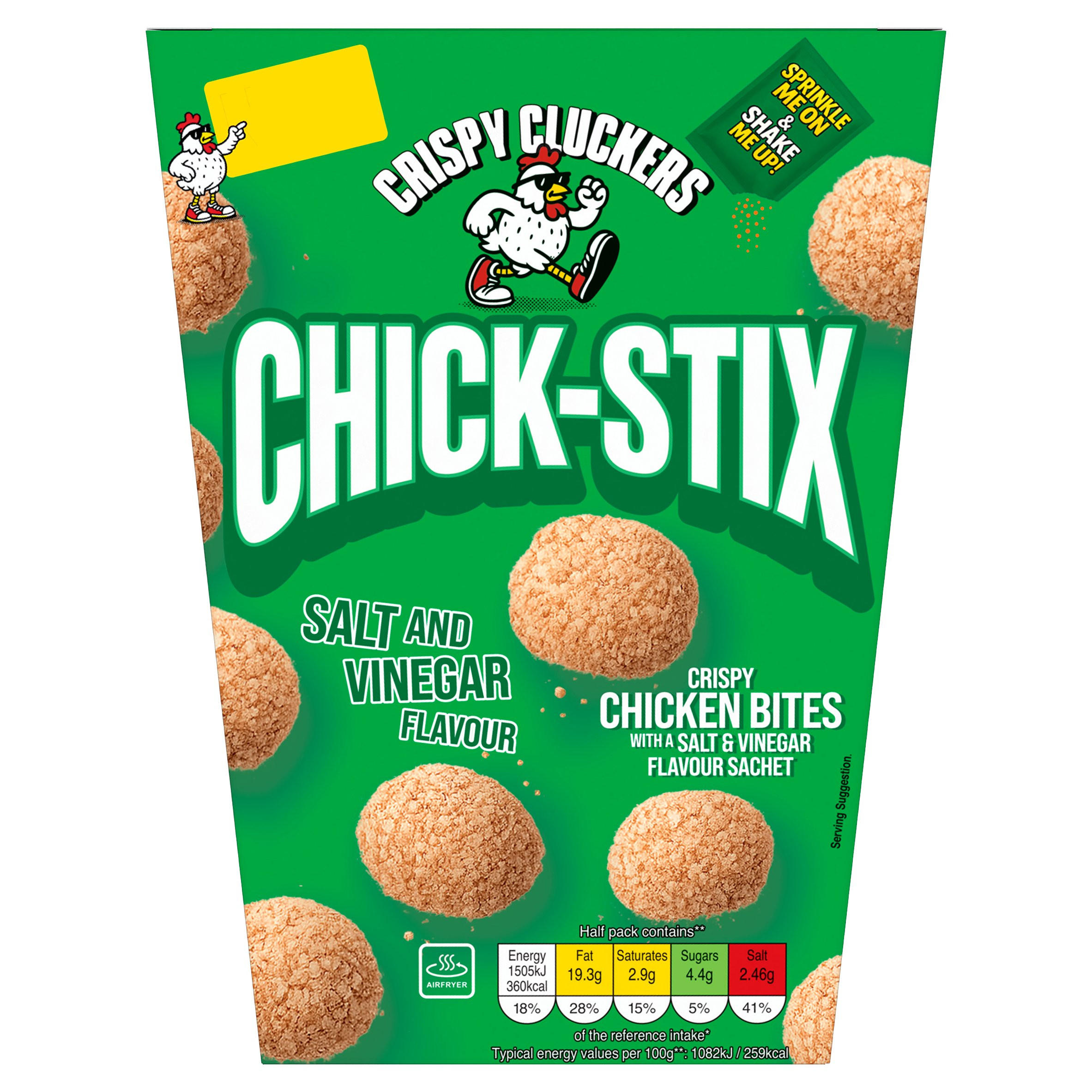 Crispy Cluckers Crispy Chicken Bites with a Salt & Vinegar Flavour Sachet 300g