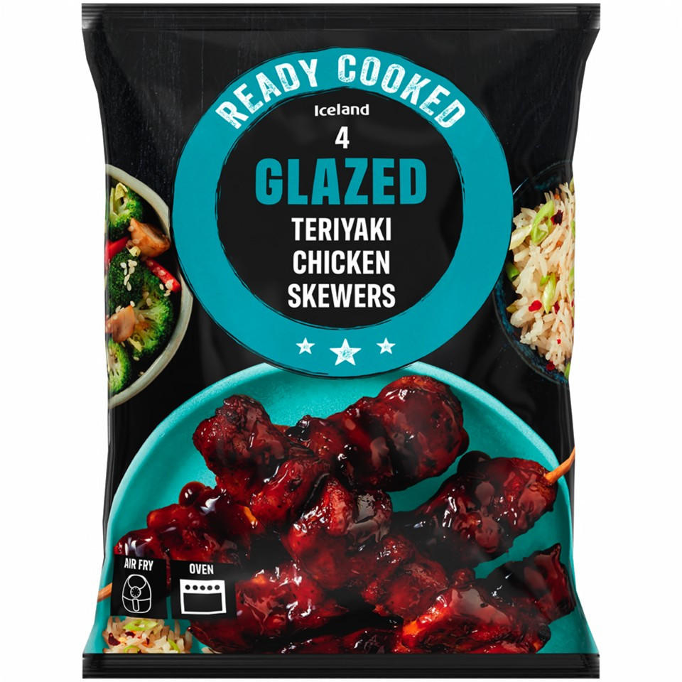Iceland Ready Cooked 4 Teriyaki Glazed Chicken Skewers 340g