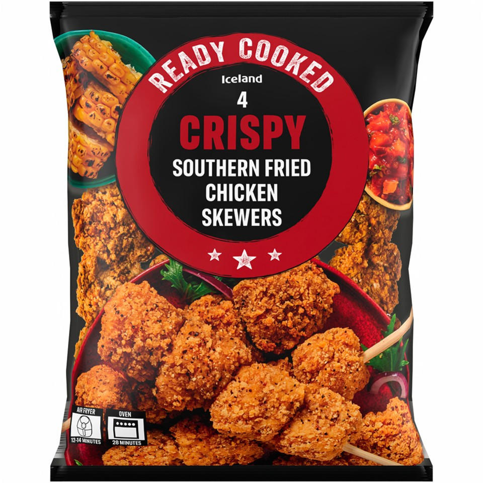 Iceland Ready Cooked 4 Crispy Southern Fried Chicken Skewers 400g