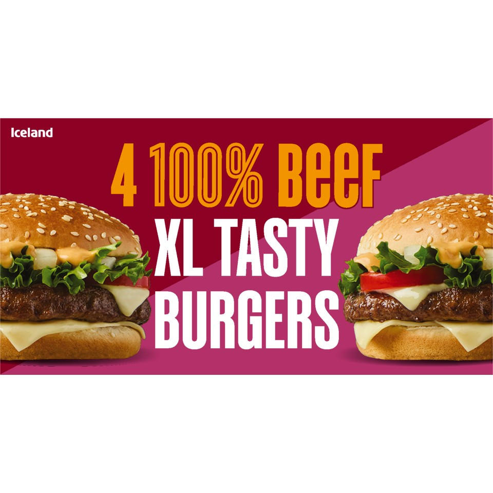 Iceland 4 100% Beef XL Tasty Burgers 600g