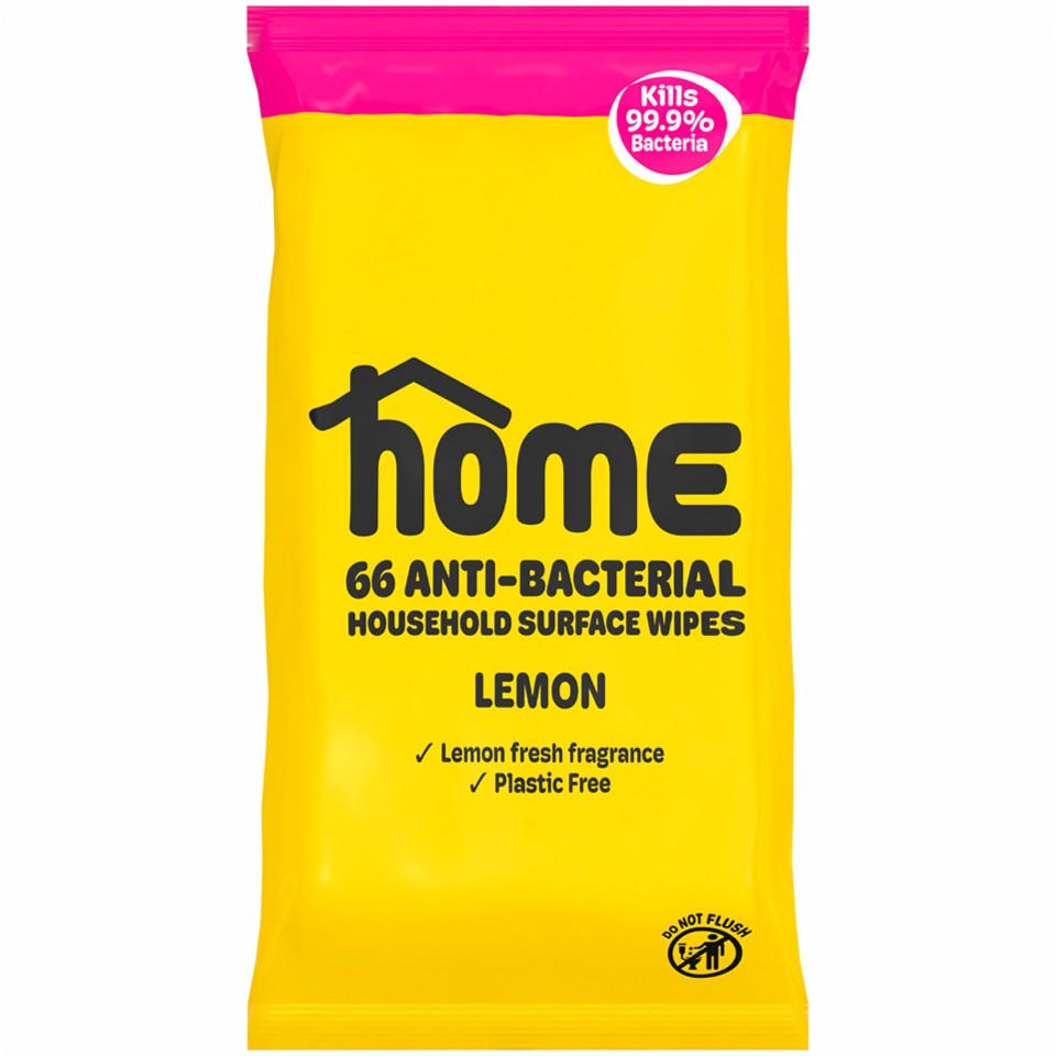 HOME 66pk Anti-Bacterial Household Surface Wipes Lemon