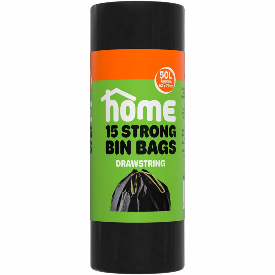 HOME 15pk Extra Thick Drawstring Bin Bags 50L