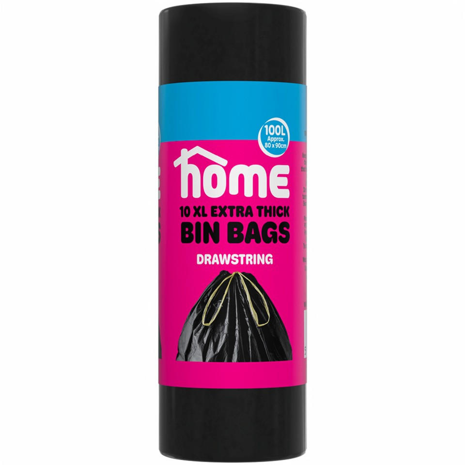 HOME 10pk XL Extra Thick Drawstring Bin Bags 100L