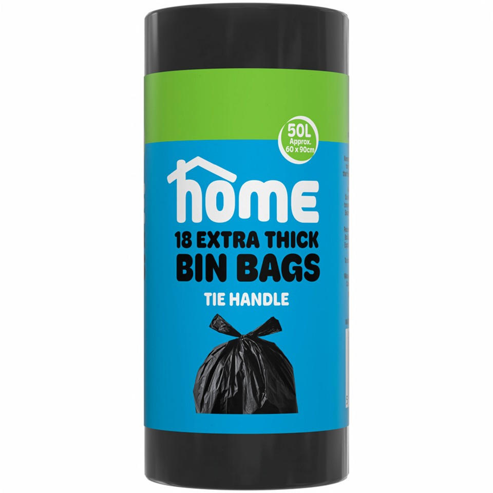 HOME 18pk Extra Thick Tie Handle Bin Bags 50L