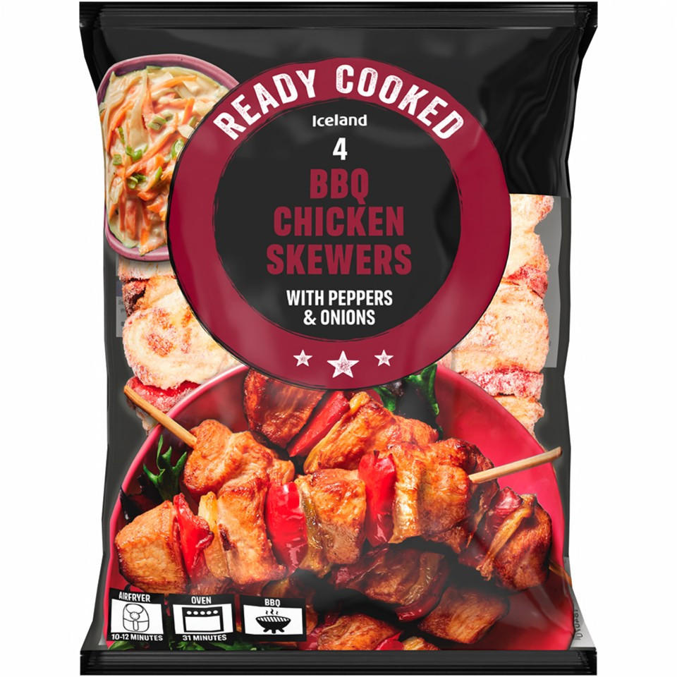 Iceland 4 BBQ Chicken Skewers with Peppers & Onions 340g