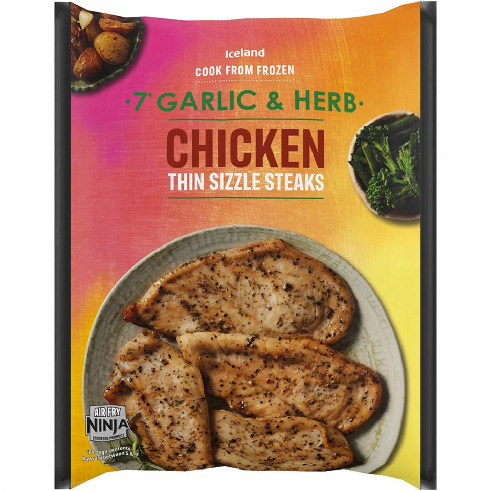 Iceland Extra Thin Garlic & Herb Chicken Sizzle Steaks 450g