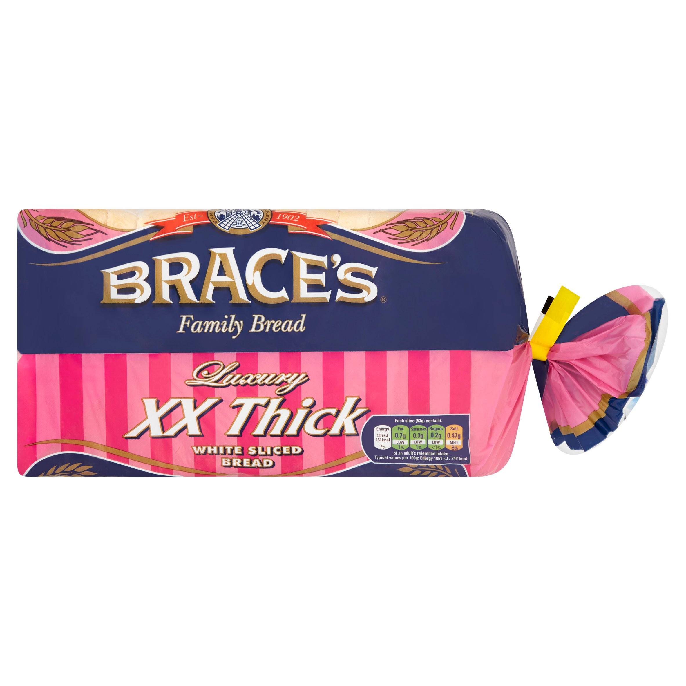 Brace's XX Thick White Sliced Bread 800g