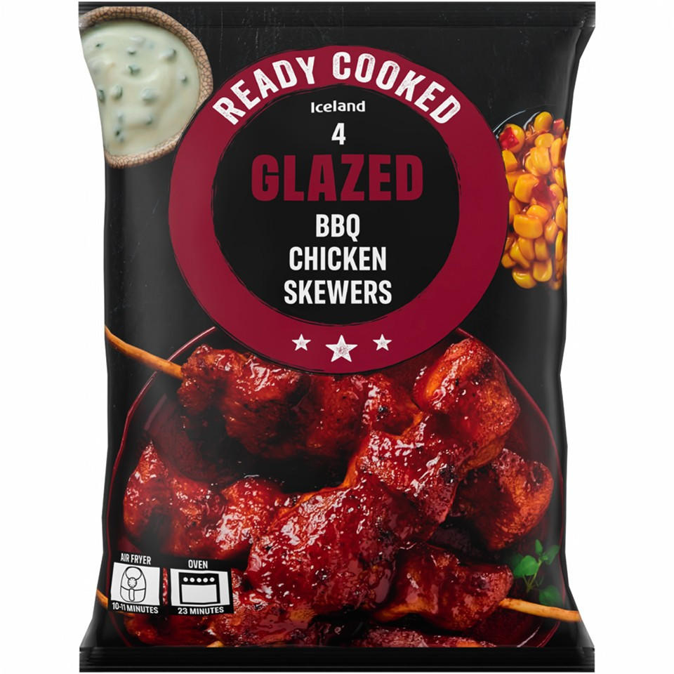 Iceland Ready Cooked 4 BBQ Glazed Chicken Skewers 340g