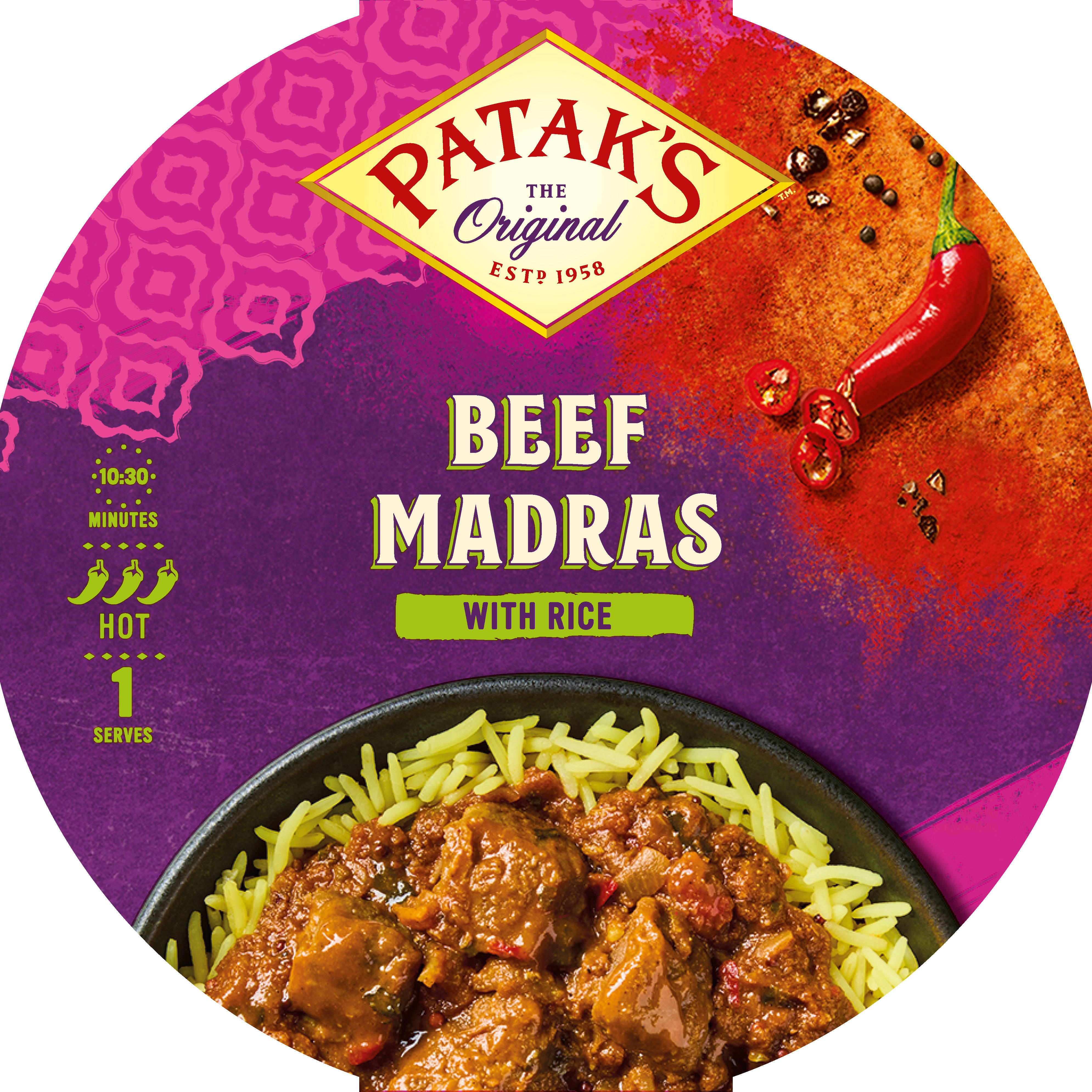 Patak's Beef Madras with Rice 400g