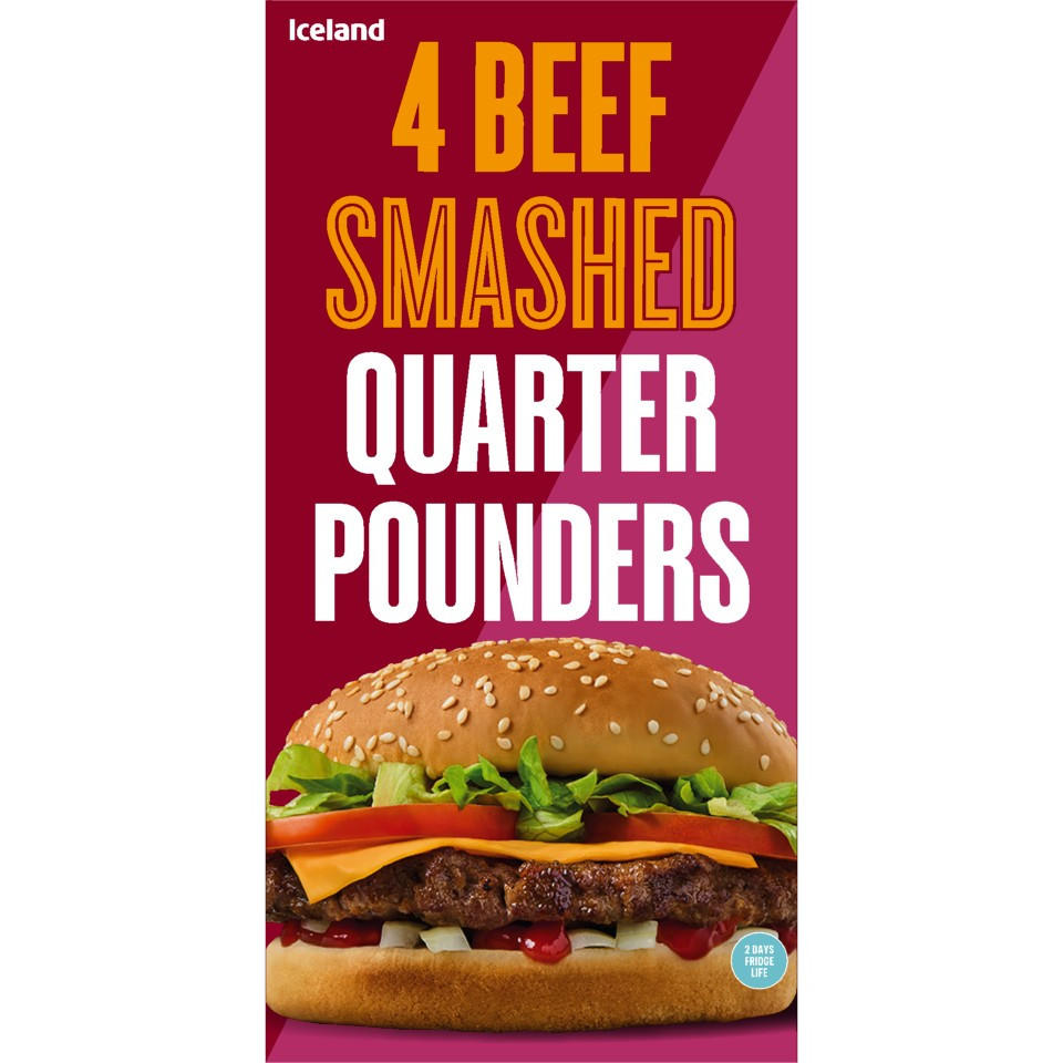 Iceland 4 Beef Smashed Quarter Pounders 454g