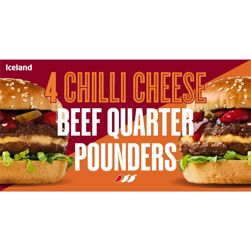 Iceland 4 Chilli Cheese Beef Quarter Pounders 454g