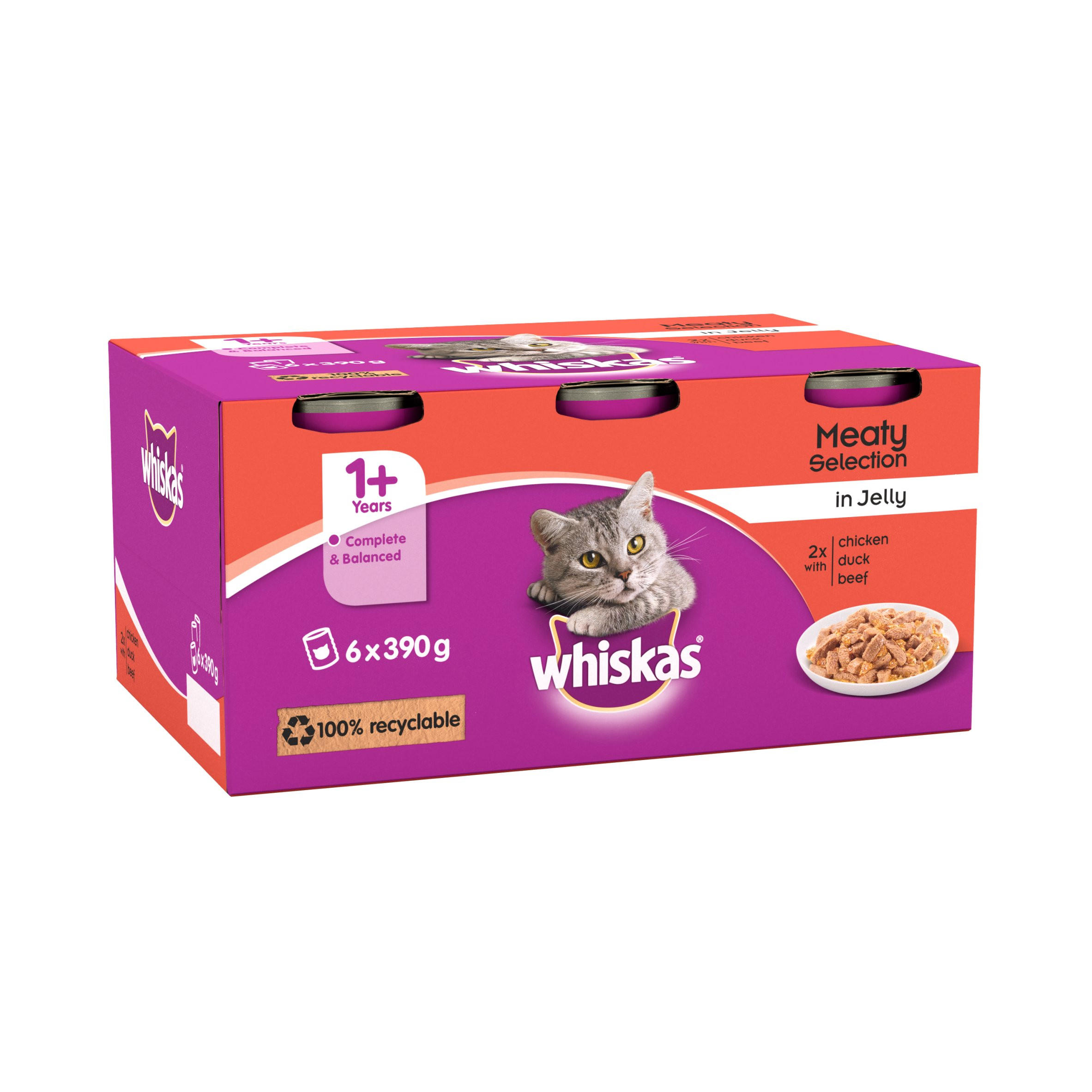 Whiskas Meaty Menu Adult Wet Cat Food in Jelly Tin 6 x 400g