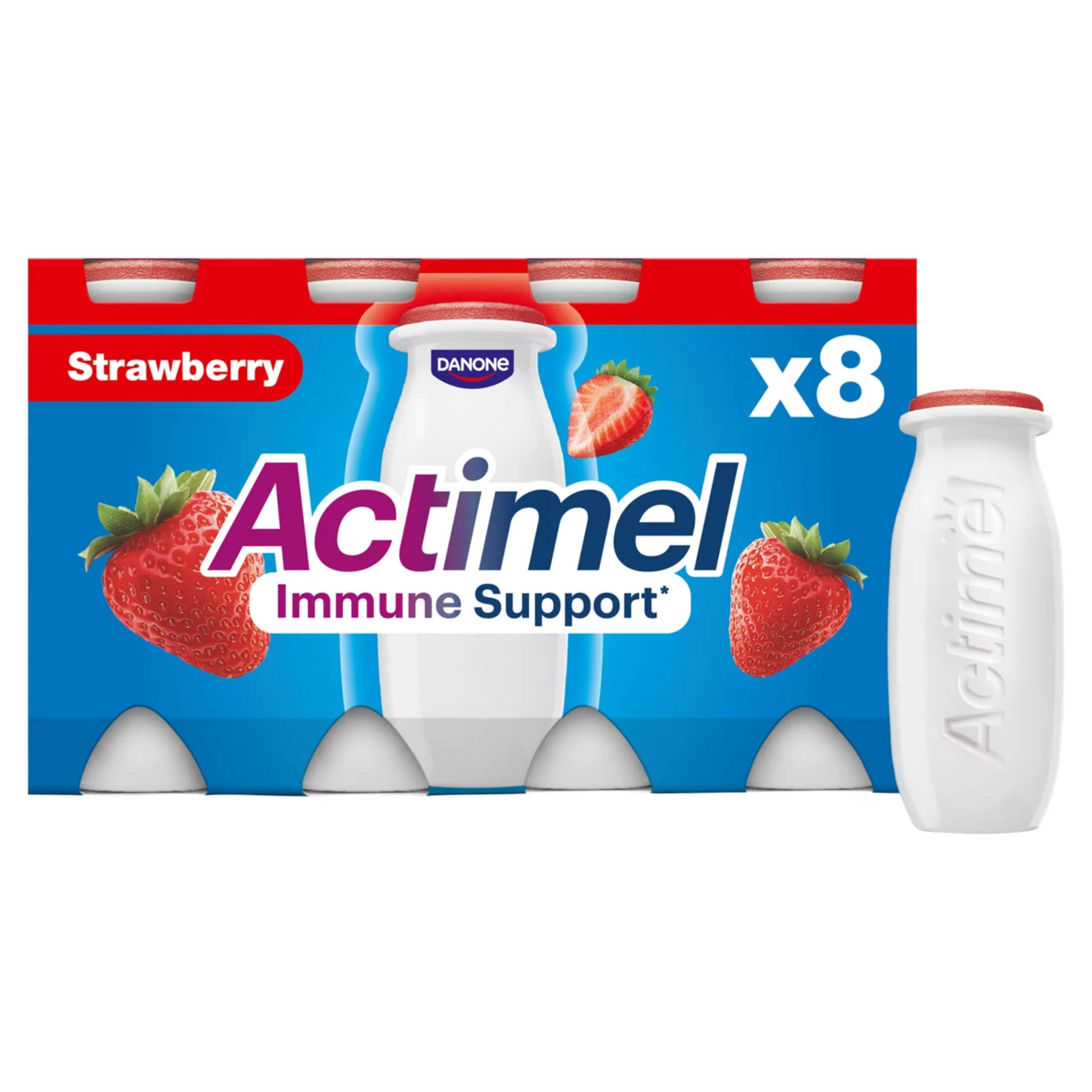 Actimel Strawberry Immune Support Yoghurt Drink Multipack, 8x100g