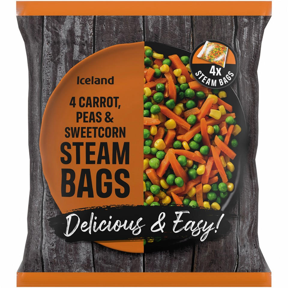 Iceland 4 Carrots, Peas and Sweetcorn Steam Bags 640g