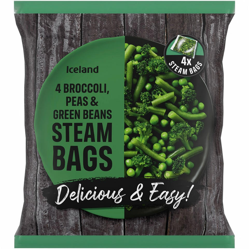 Iceland 4 Broccoli, Peas and Green Beans Steam Bags 640g