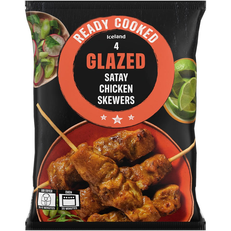 Iceland Ready Cooked 4 Satay Glazed Chicken Skewers 340g