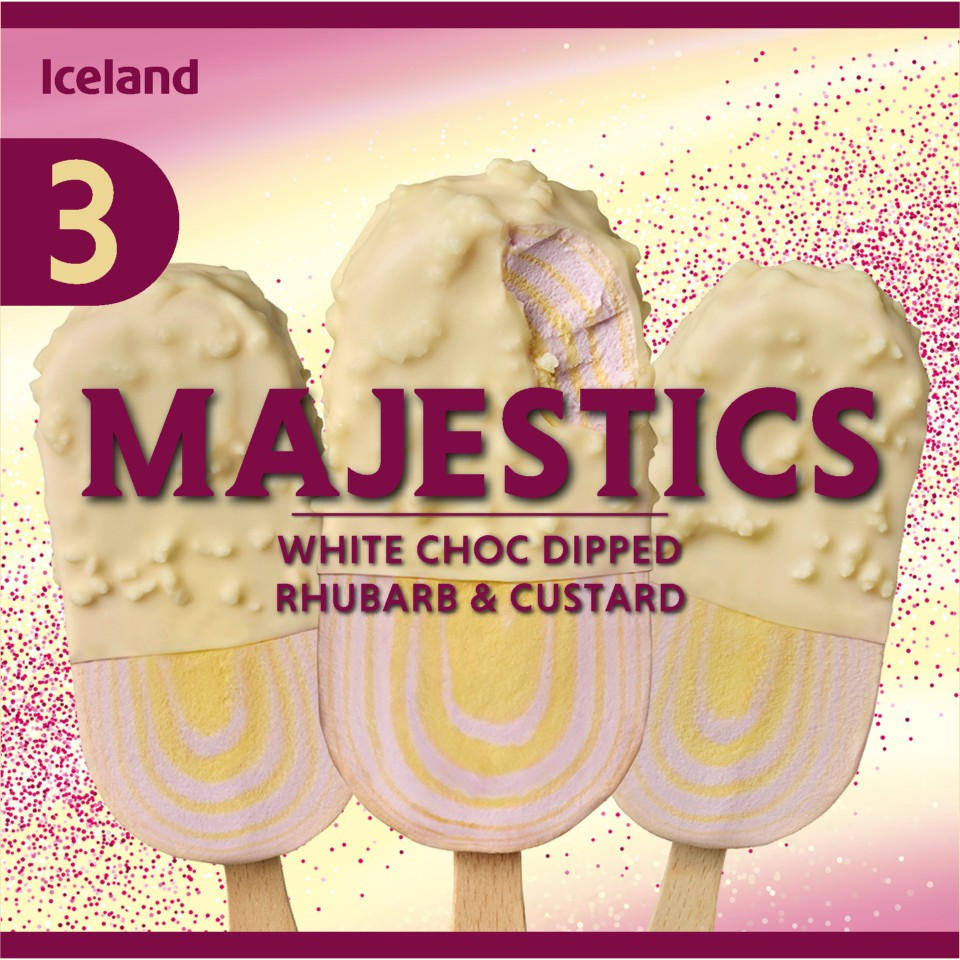 Iceland 3 Majestics White Choc Dipped Rhubard & Custard 174g