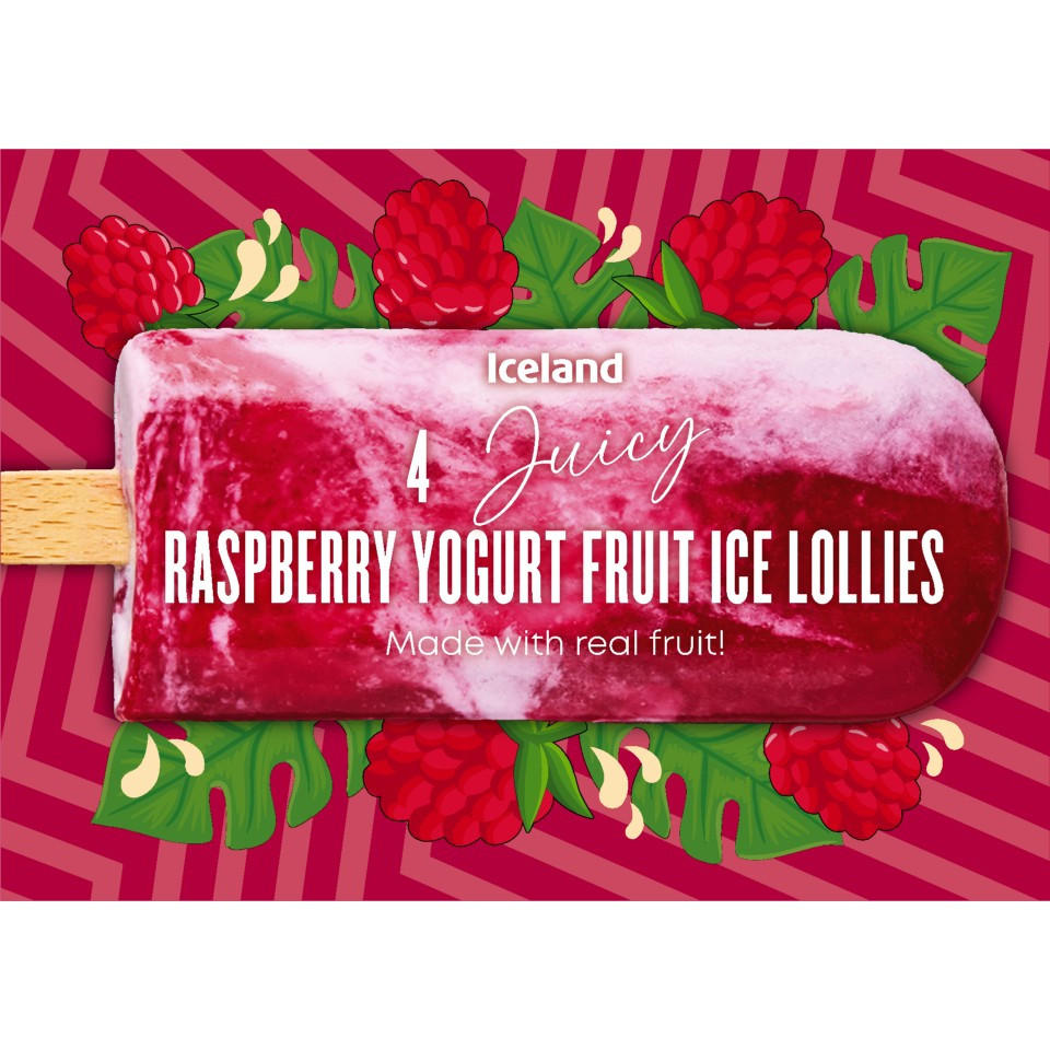 Iceland 4 Juicy Raspberry Yogurt Fruit Ice Lollies 204g