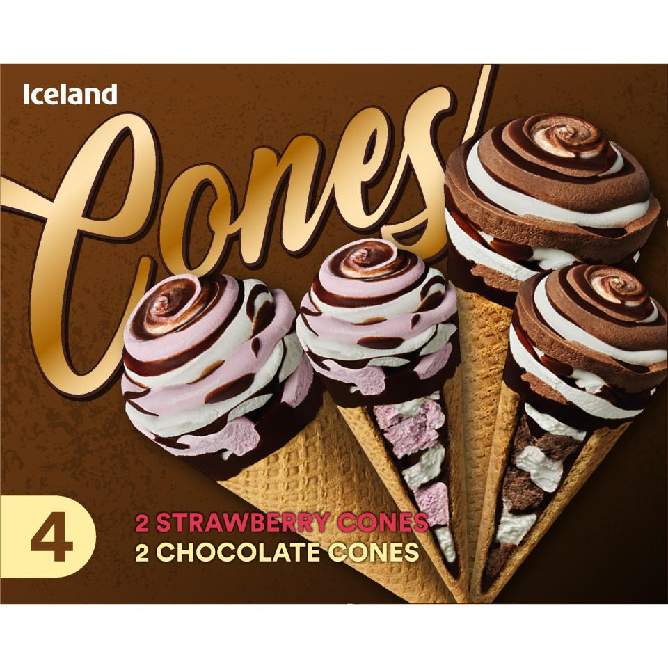 Iceland 4 Strawberry & Chocolate Crunch Swirl Cones 258g