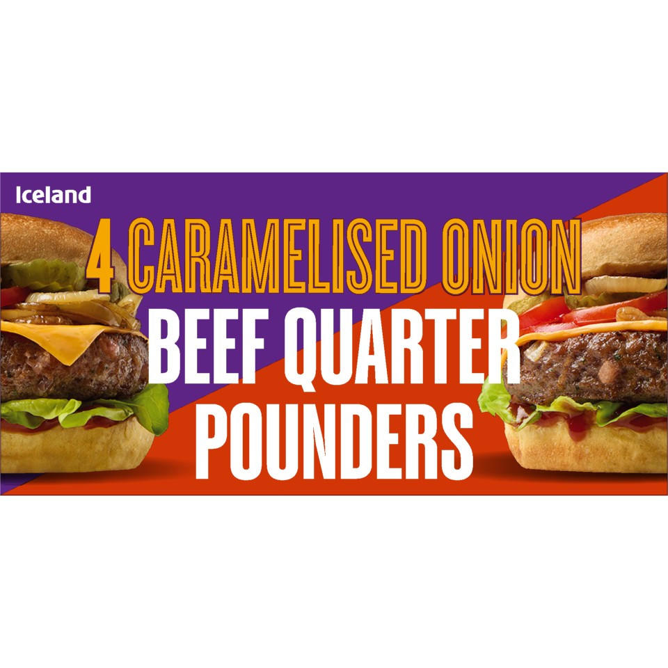 Iceland 4 Caramelised Onion Beef Quarter Pounders 454g
