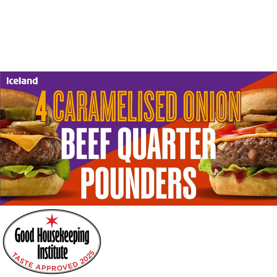 Iceland 4 Caramelised Onion Beef Quarter Pounders 454g