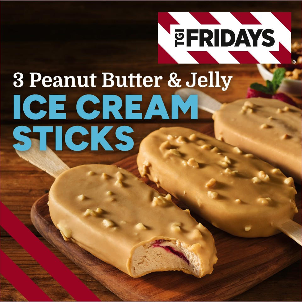 TGI Fridays 3 Peanut Butter & Jelly Ice Cream Sticks 189g
