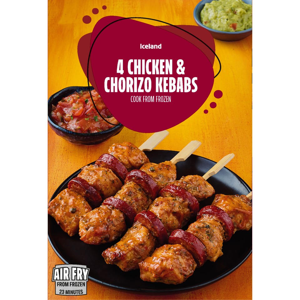 Iceland 4 Chicken & Chorizo Kebabs 300g