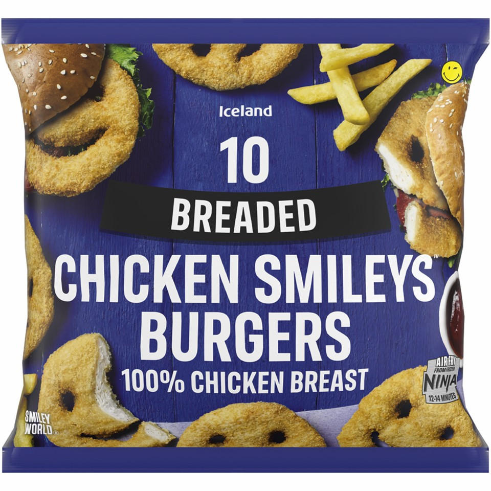 Iceland 10 (Approx.) Breaded Chicken Smileys™ Burgers 500g
