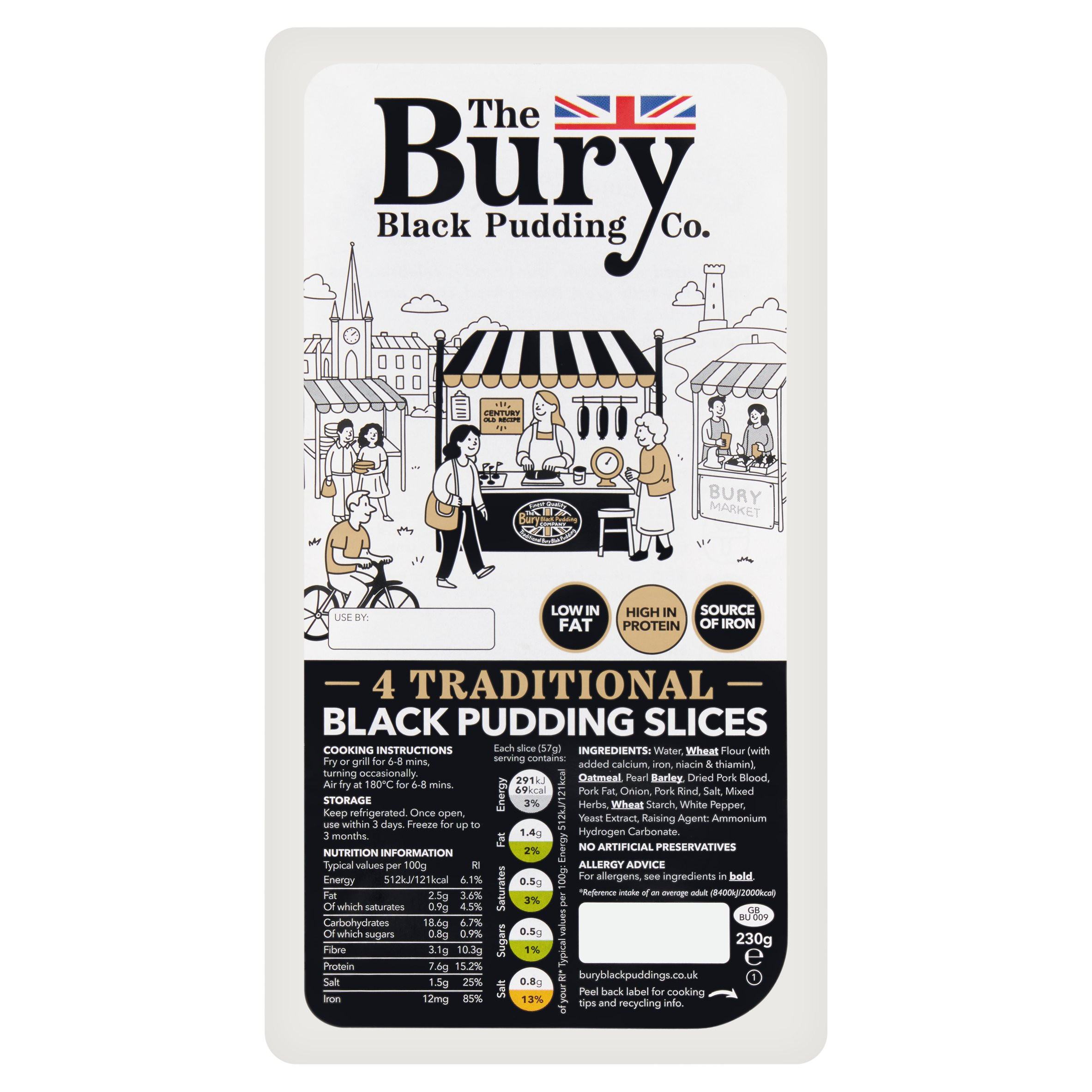 The Bury Black Pudding Company 4 Traditional Black Pudding Slices 230g