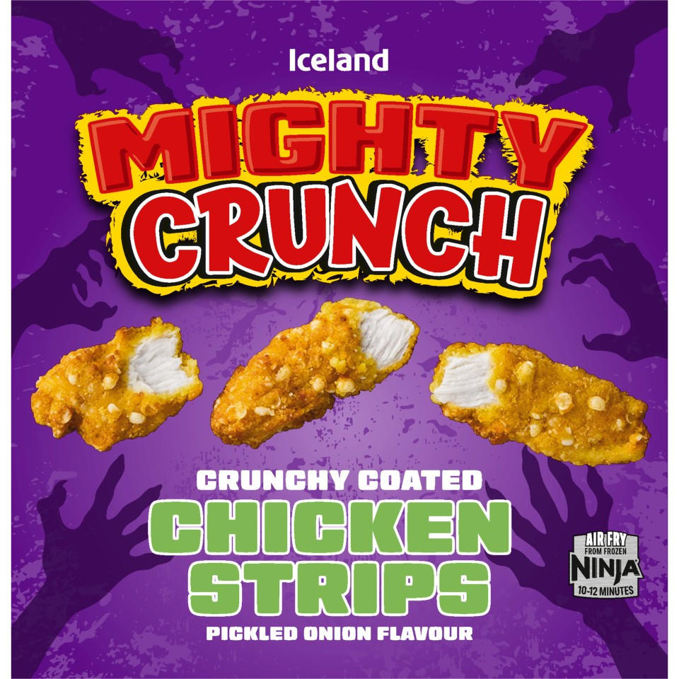 Iceland Mighty Crunch Crunchy Coated Chicken Strips Pickled Onion Flavour 500g