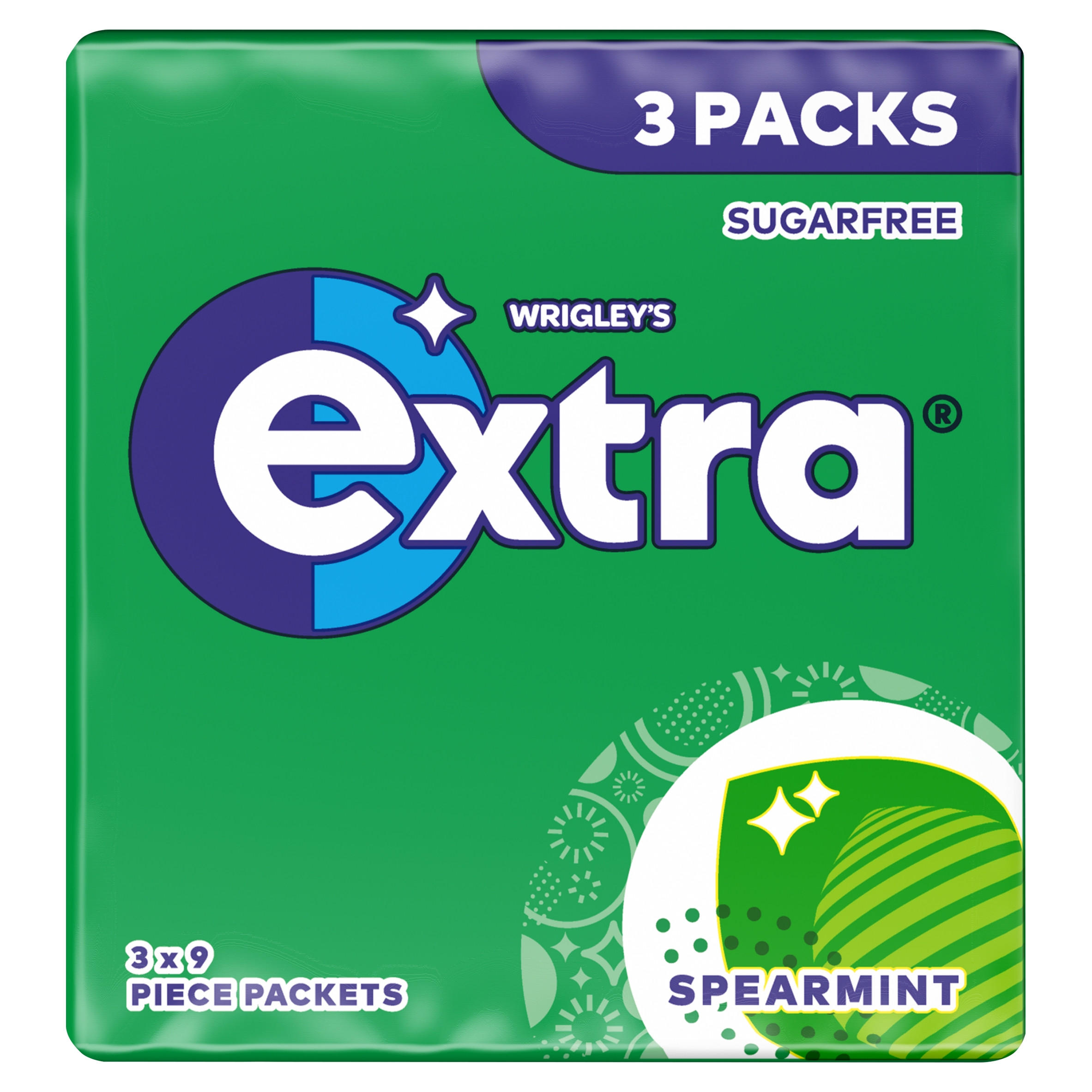 Extra Spearmint Sugarfree Chewing Gum Multipack 3x9 Pieces