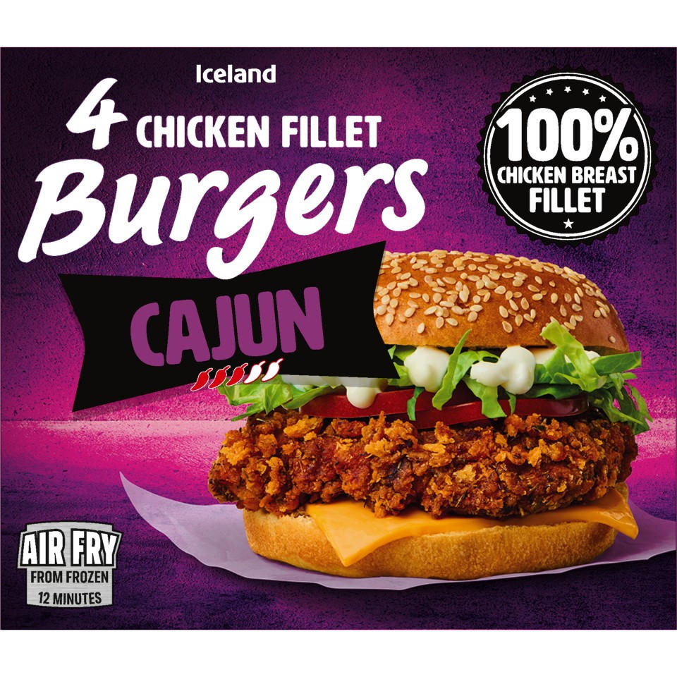 Iceland 4 Chicken Fillet Burgers Cajun 400g