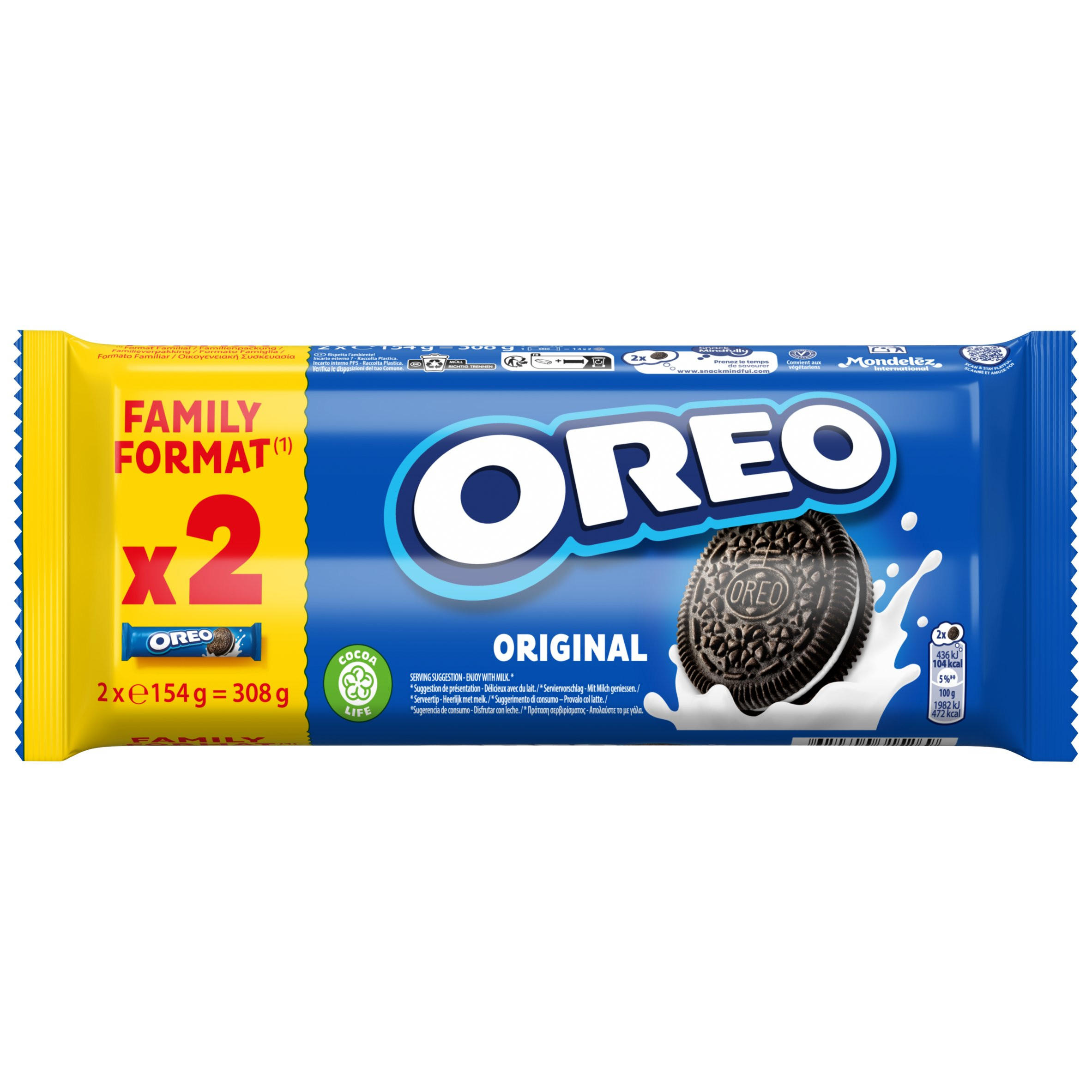 OREO Original Twin Pack Cocoa Sandwich Cookies with Vanilla Flavour Filling 2 x 14 cookies pack 308 g